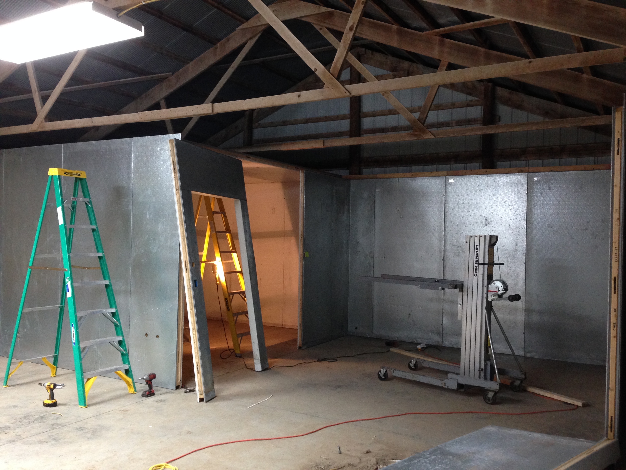 The cooler has two rooms, and we'll use one for crops that are best stored cold (just above 32 degrees) and the other for crops that like it more moderate (45-55 degrees). 