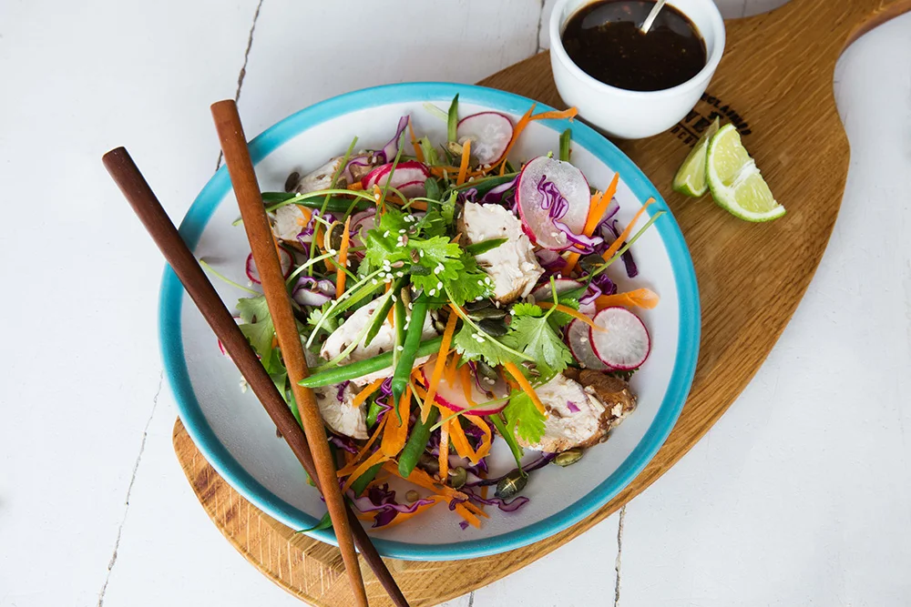 tea poached asian chicken salad