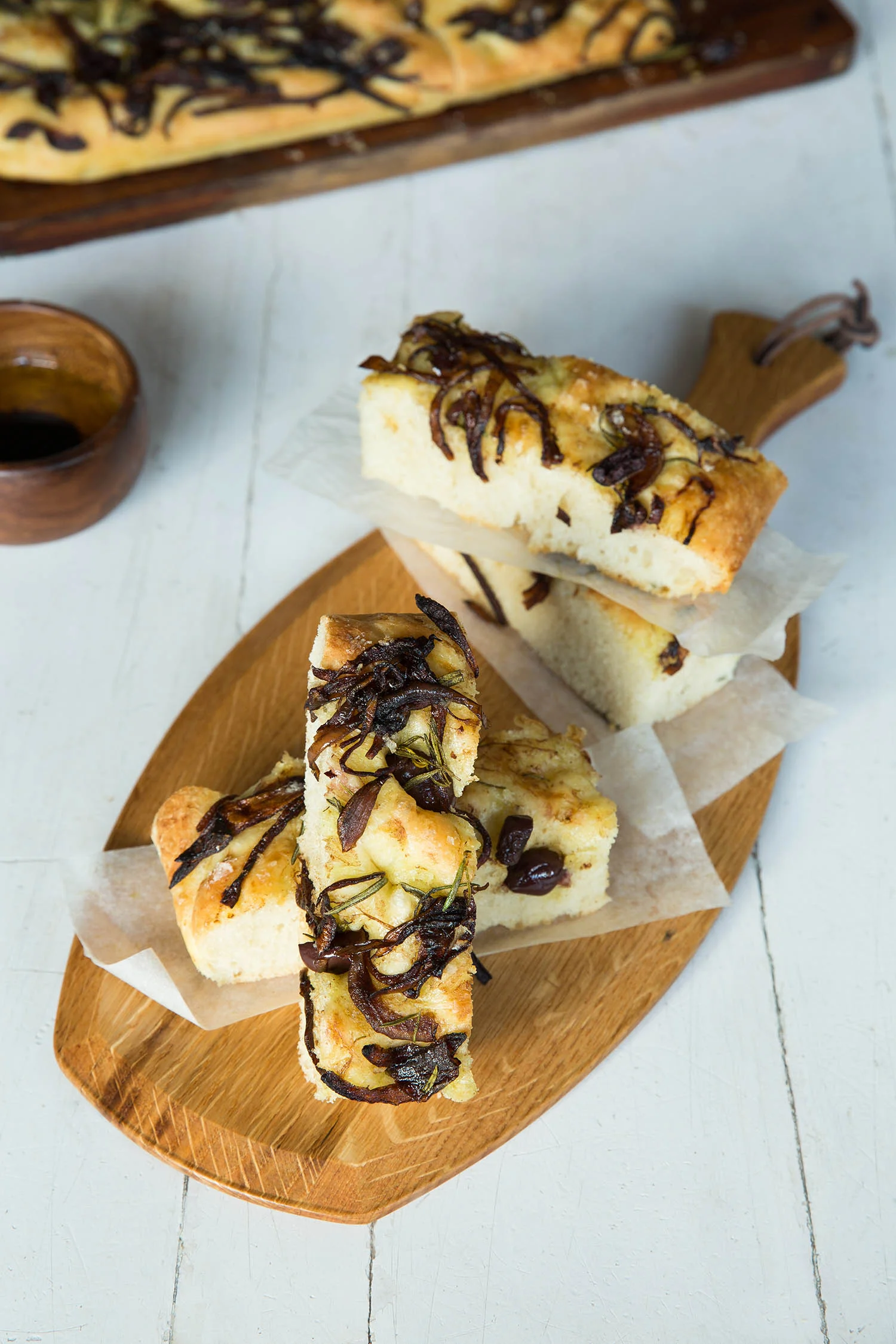 caramelised onion, olive and rosemary focaccia