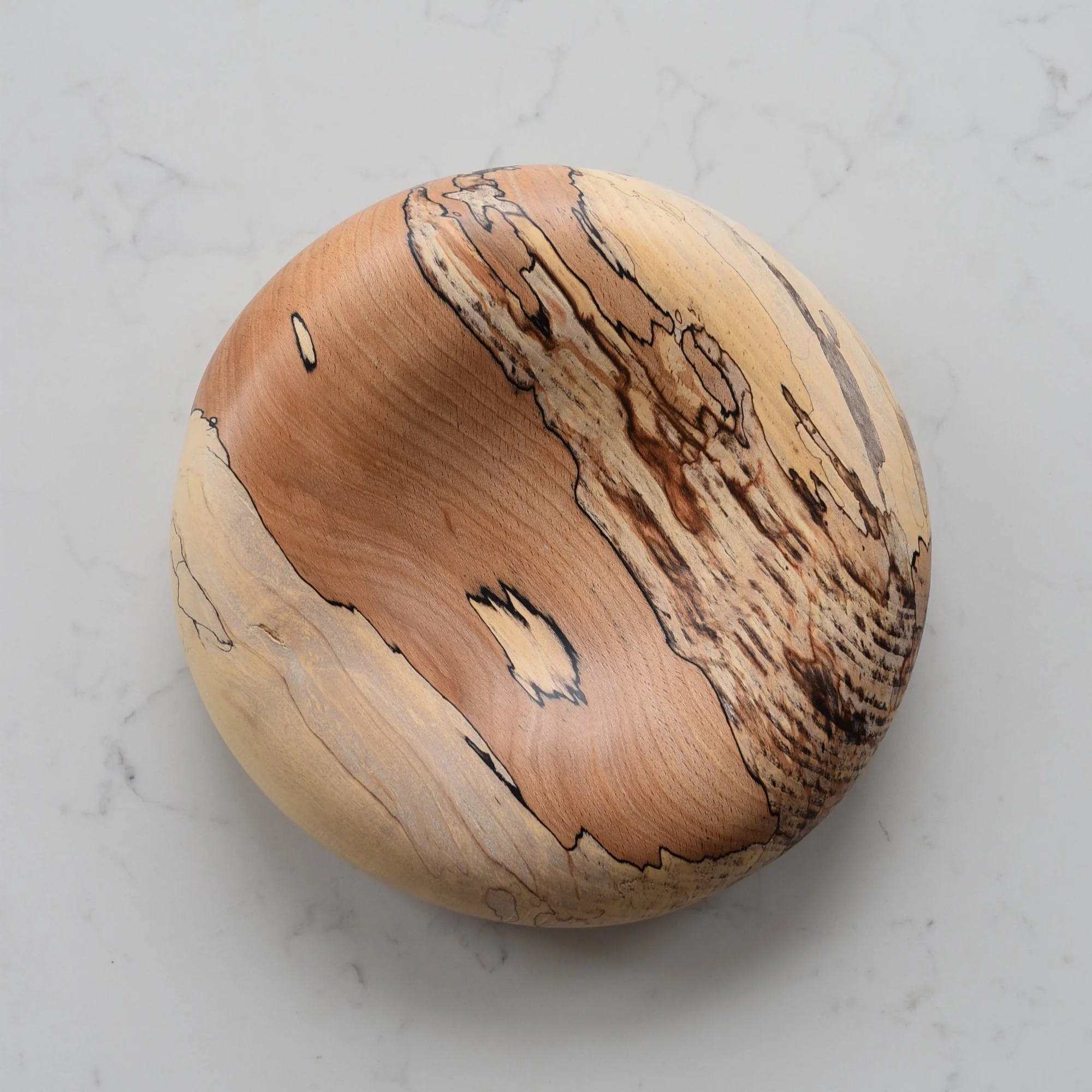 Large Deep Pillow plate in Patterned Beech, top-down view, handmade wooden homeware by Bird & Branch