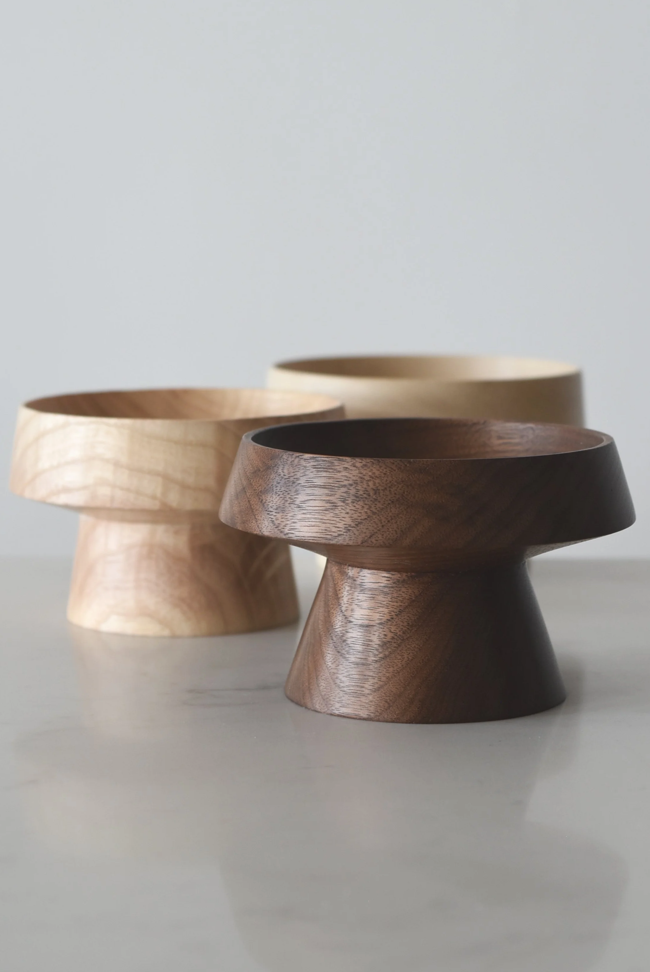 Raised Koben Bowls in Hornbeam, Rippled Ash and American Walnut