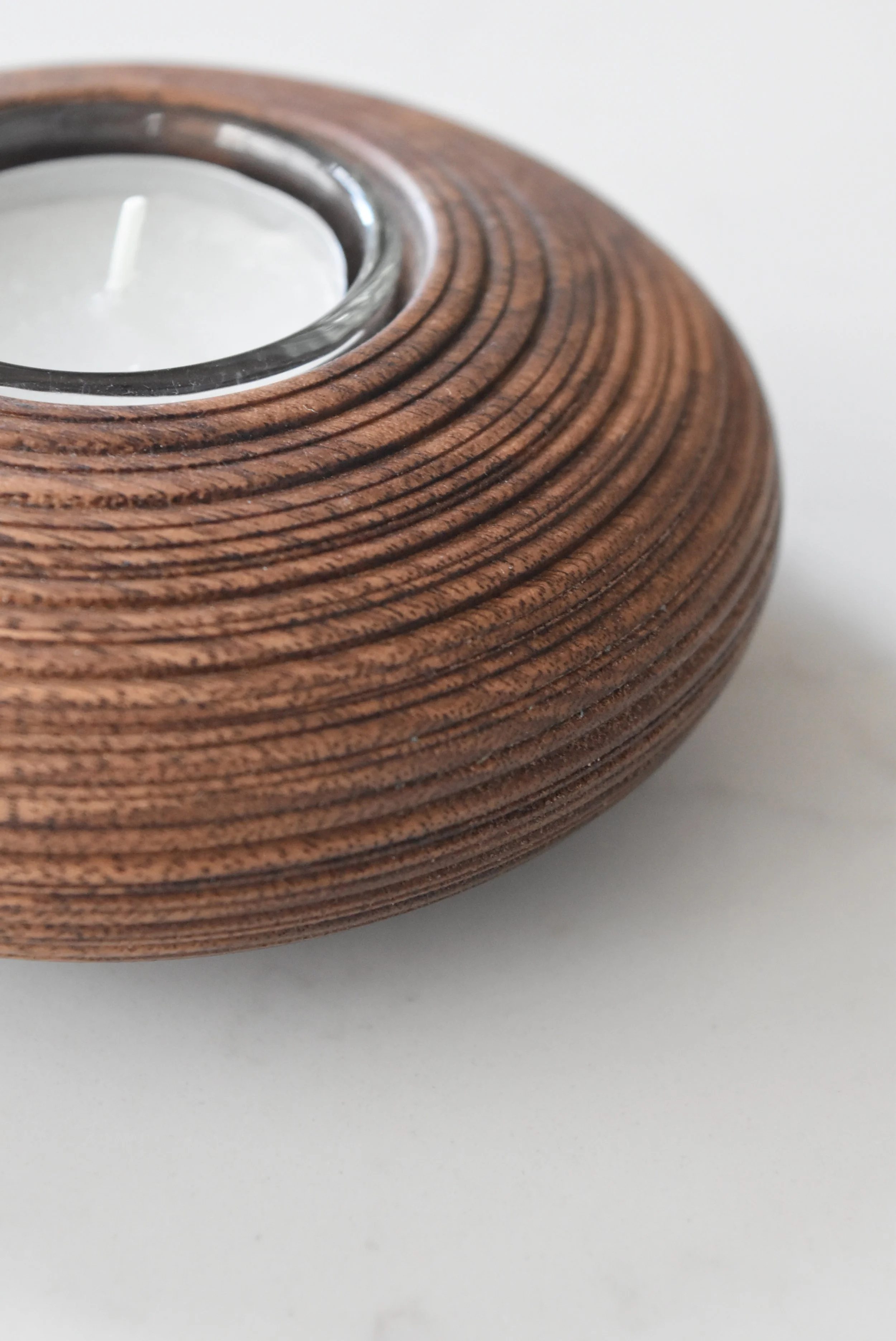 Linea River Stone Candle Holder in American Walnut