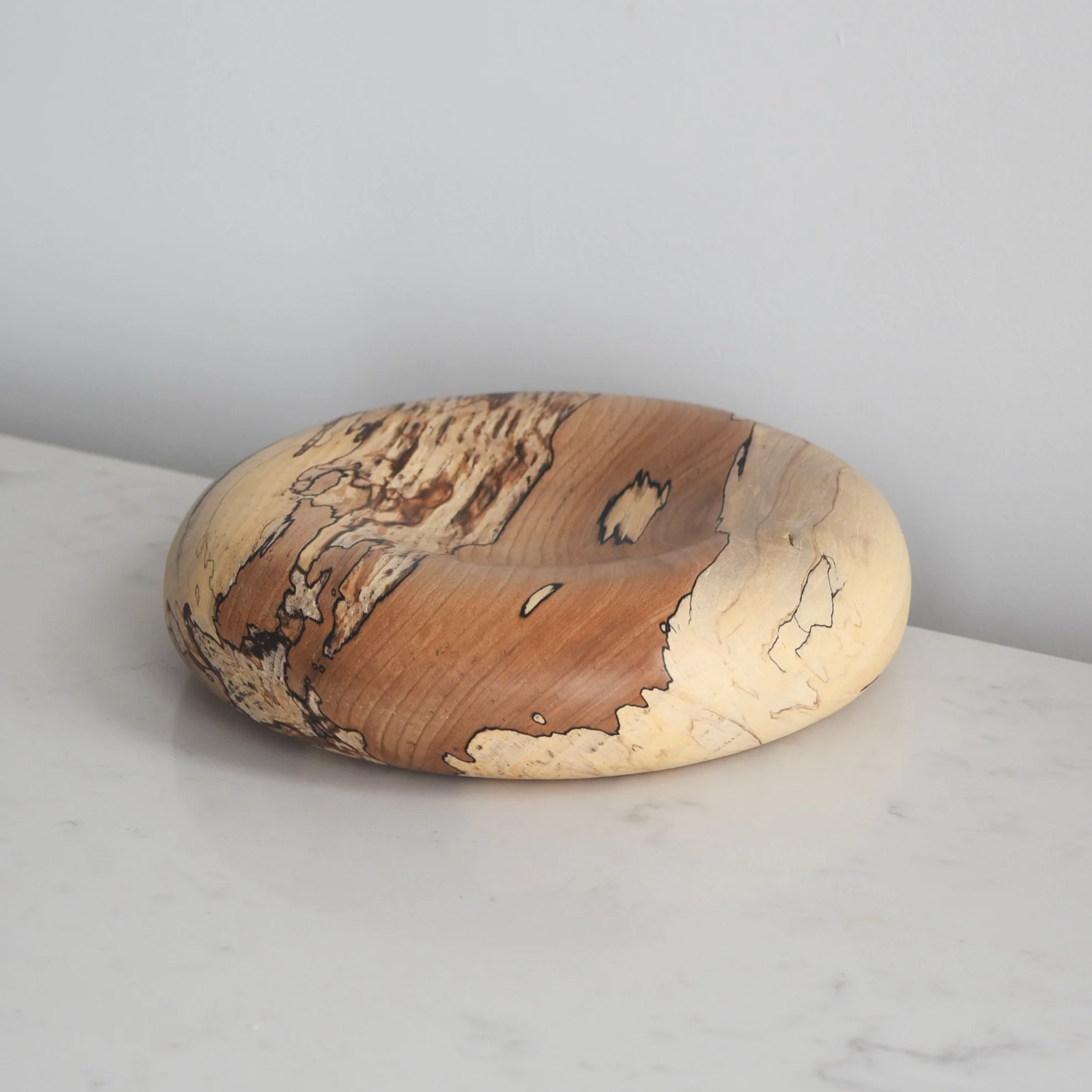 Large Deep Pillow plate in Patterned Beech, full product view, handmade wooden homeware by Bird & Branch