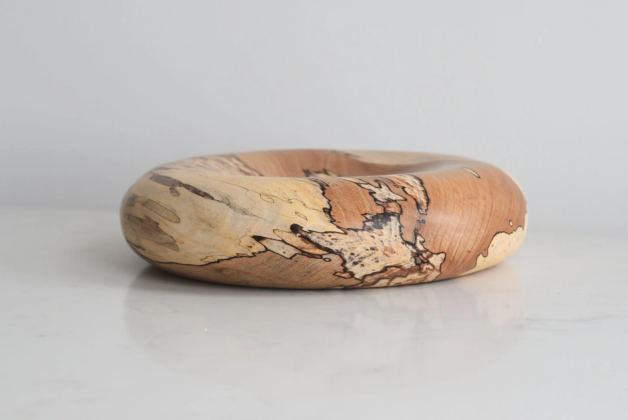 Large Deep Pillow plate in Patterned Beech, additional side view, handmade wooden homeware by Bird & Branch