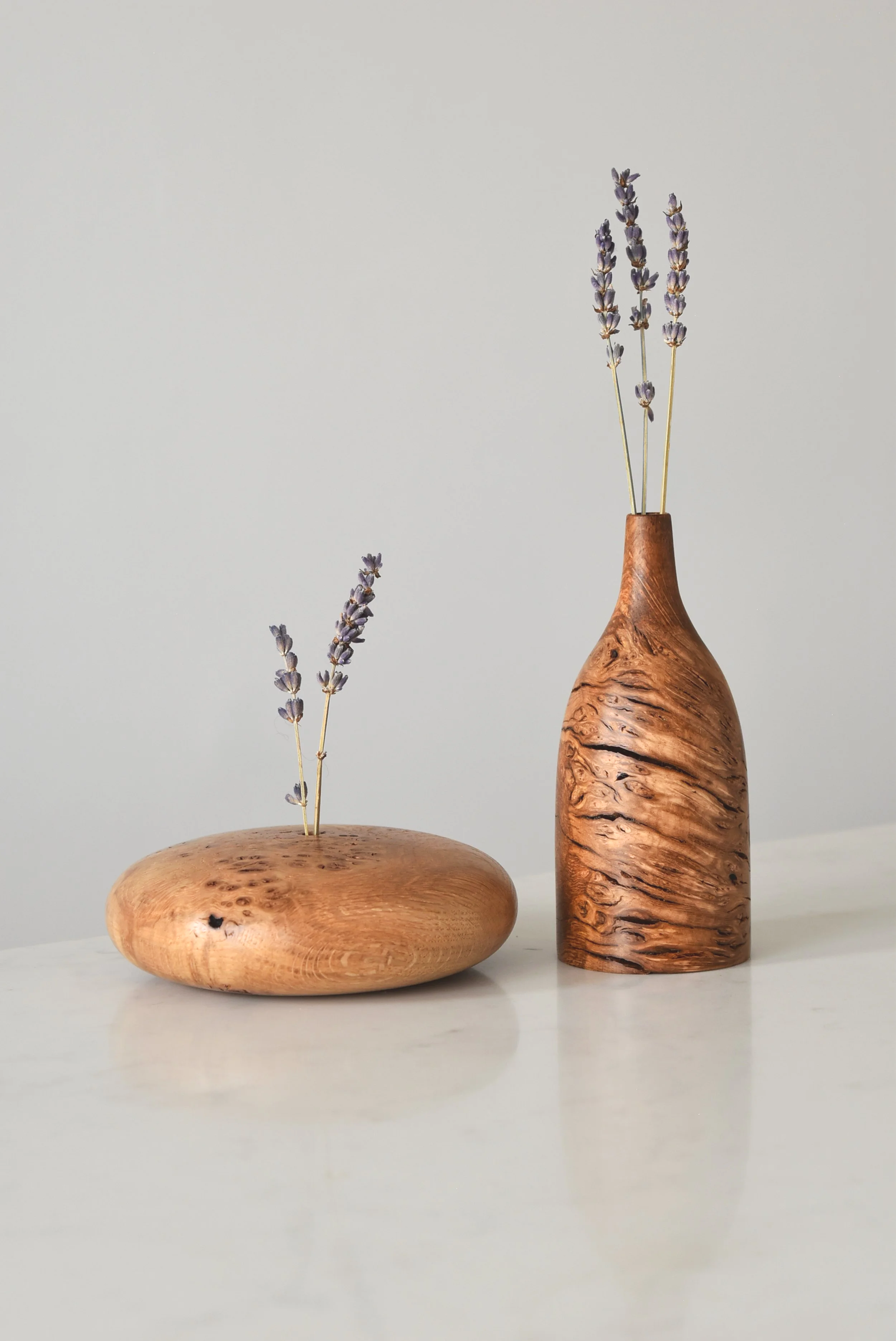 Bottle Vase And River Stone Vase in Burr Oak