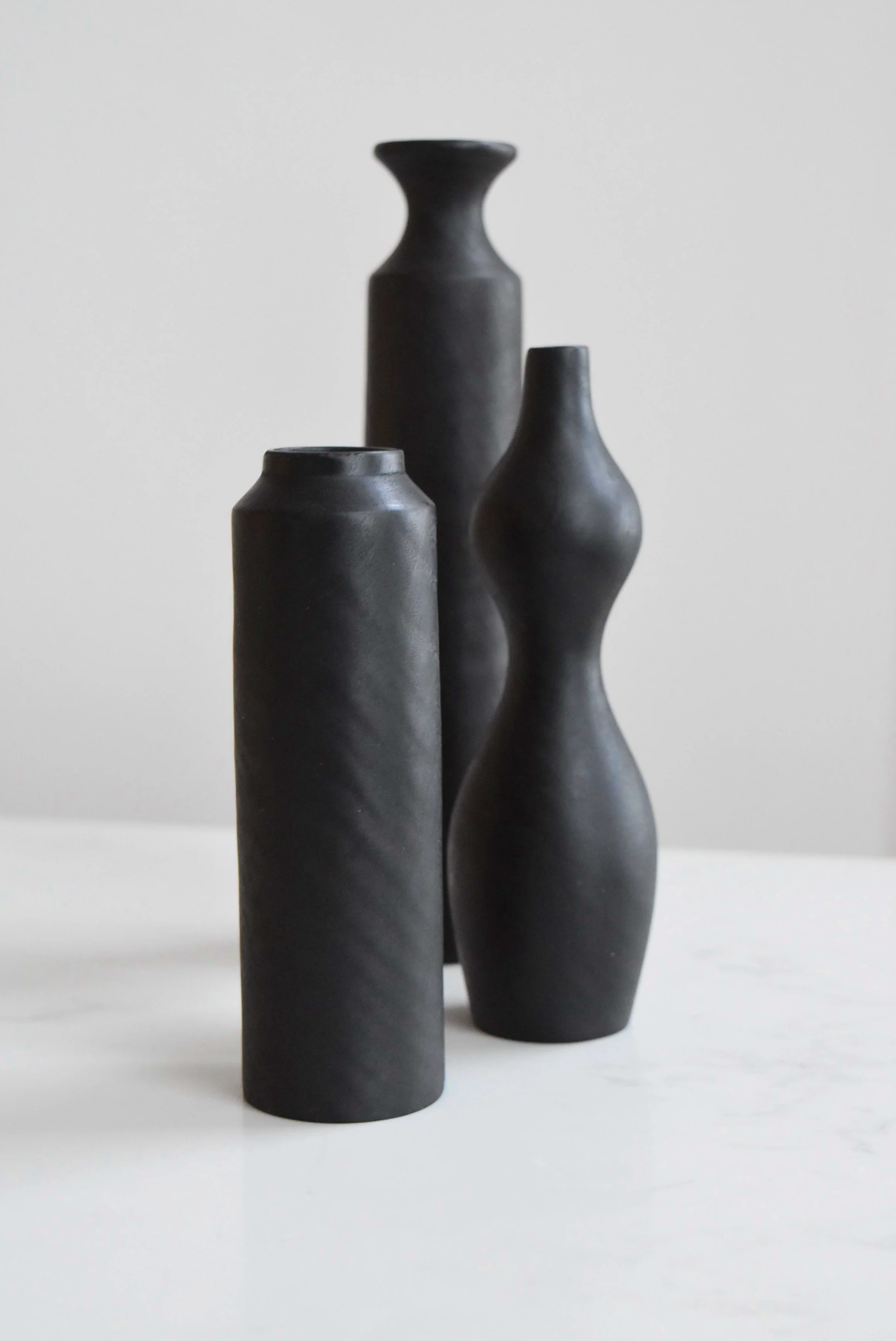 Vases in Rippled Sycamore with Yakisugi Finish