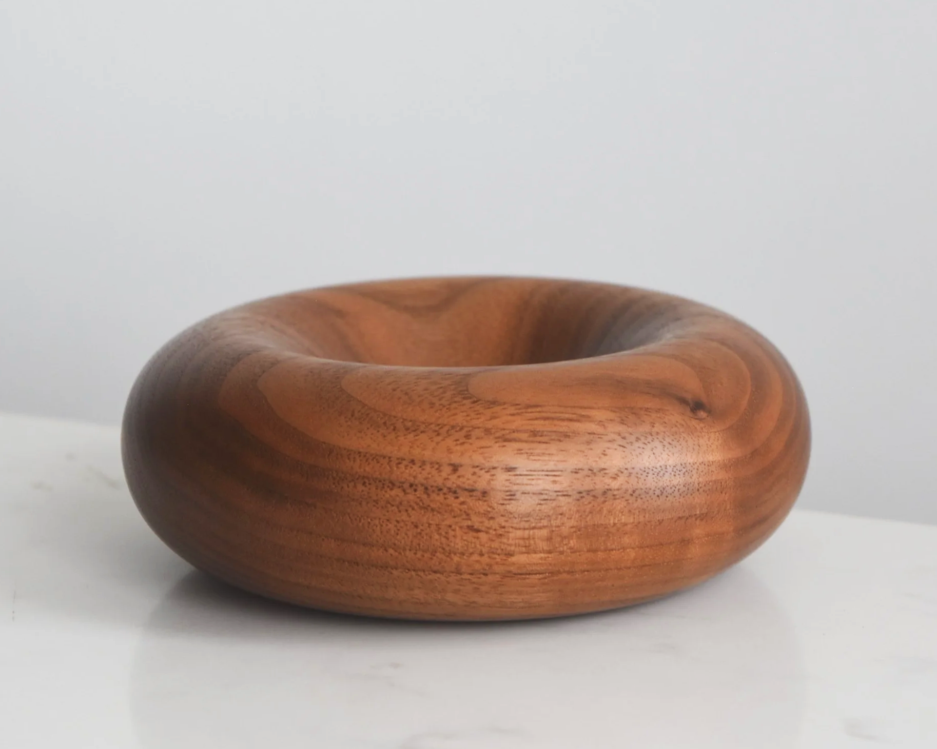 Medium Deep Pillow in American Walnut, additional close-up view of natural grain, handmade wooden homeware by Bird & Branch