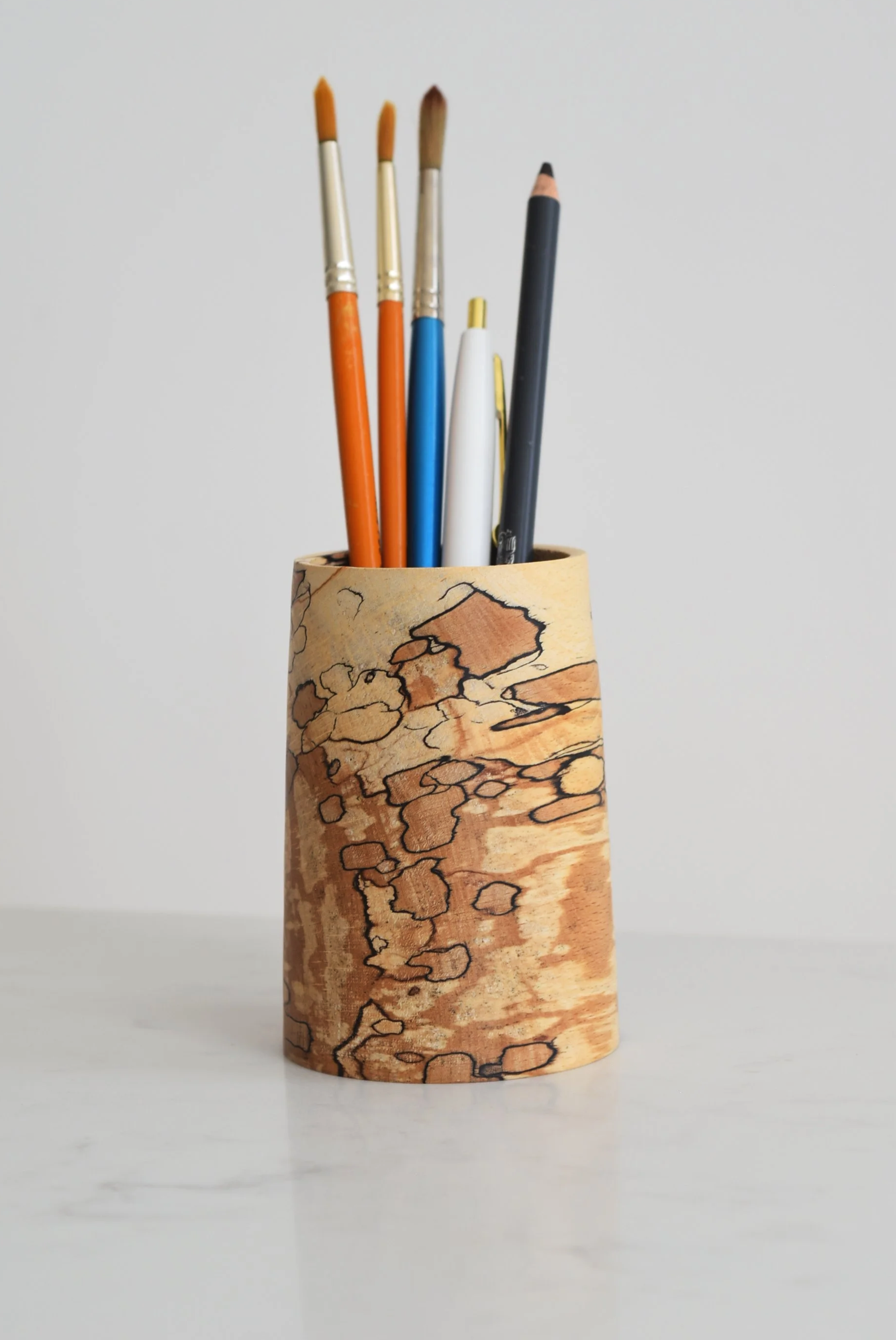 Taper Pen Pot in Patterned Beech