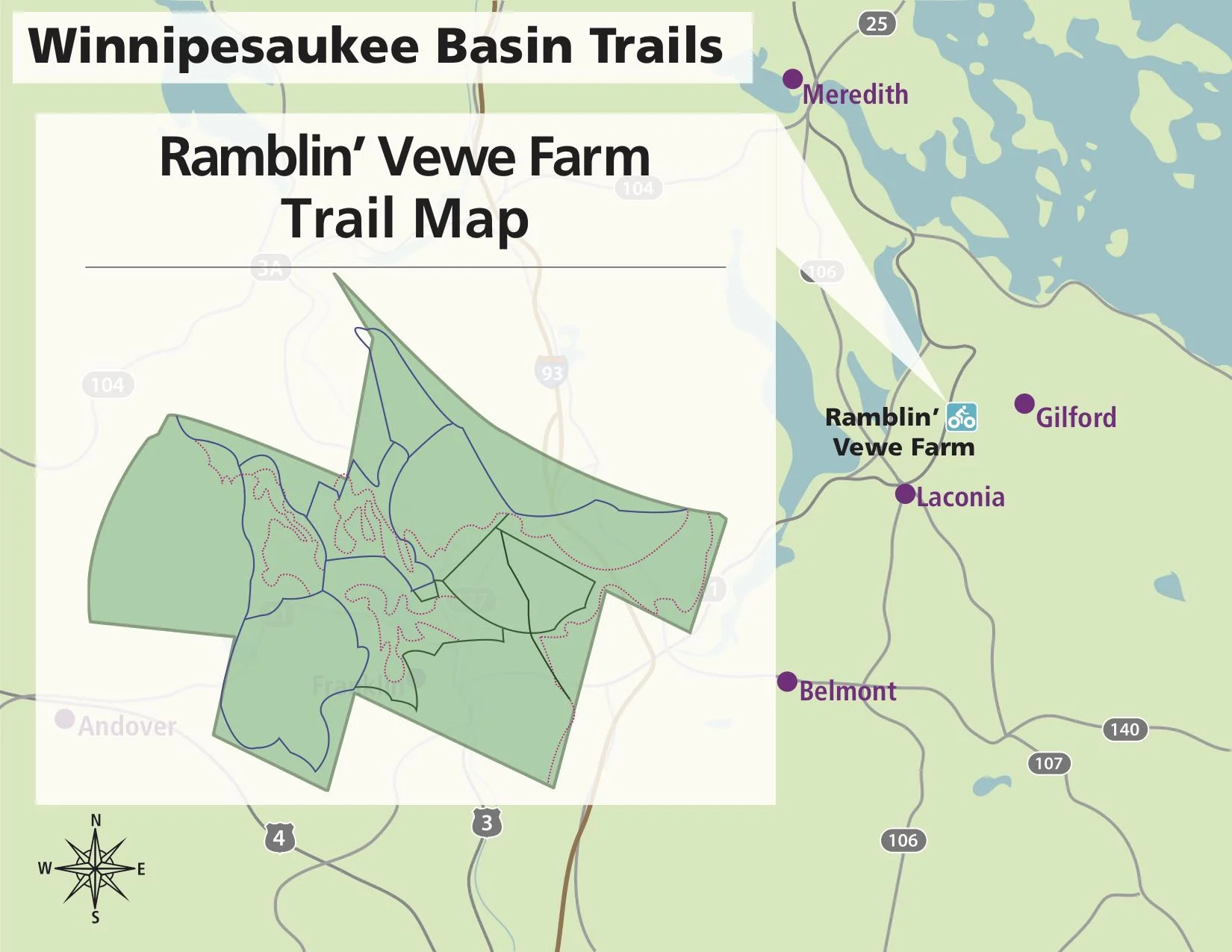 Group 2; Thijs Heilbron, Kristin Lambert and Bianca Obi Winnipesaukee Basin Trail: Ramblin' Vewe Farm Trail Map Design