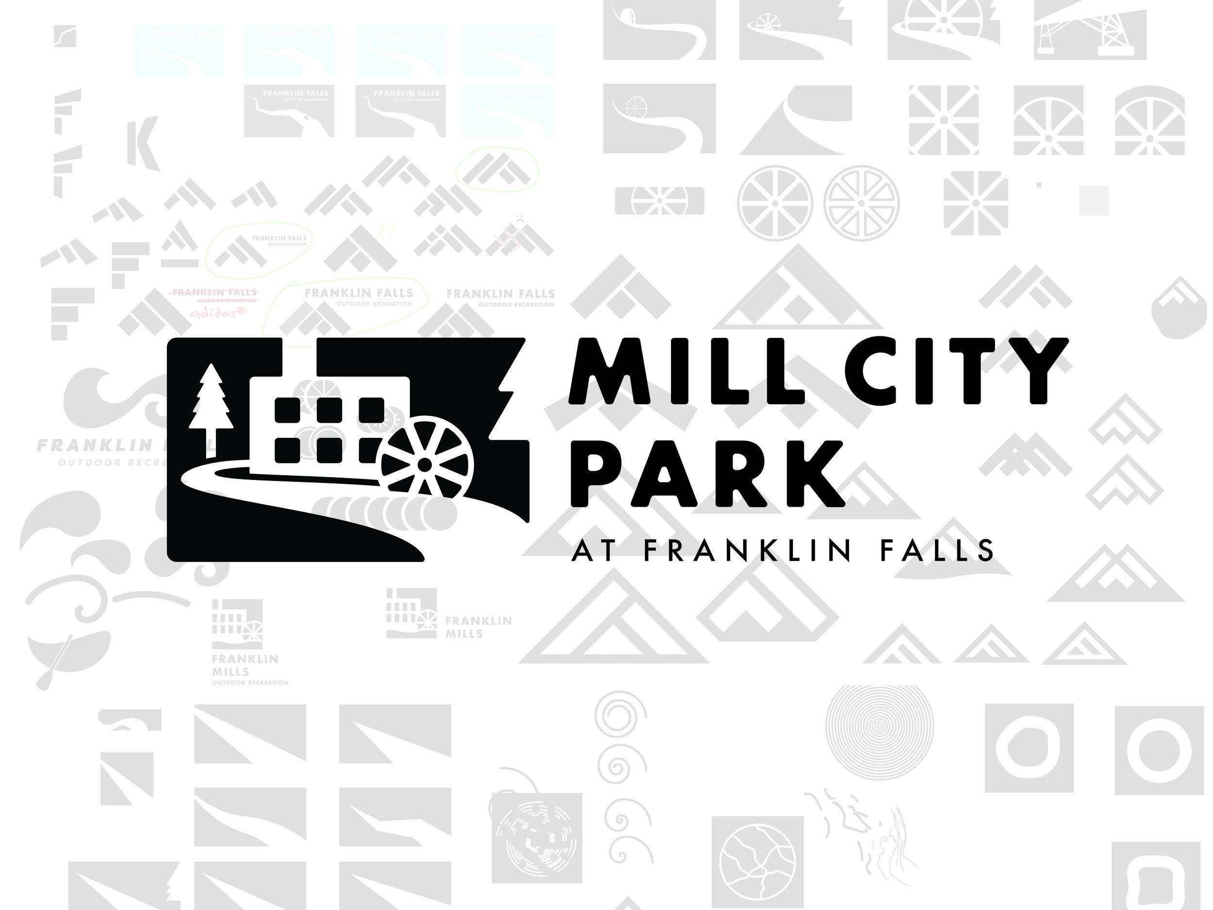 Each student in the class made hundreds of sketches and drafts before settling on a final design to enter in the competition. The center image is Justin Rand's winning logo that was selected by Mill City Park .