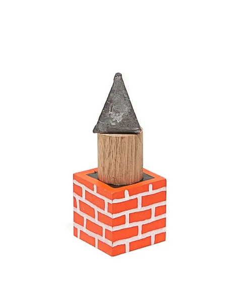 Bricks painted on a basswood block; a walnut dowel left over from a lamp; a fishing weight roof found in an old tack box.