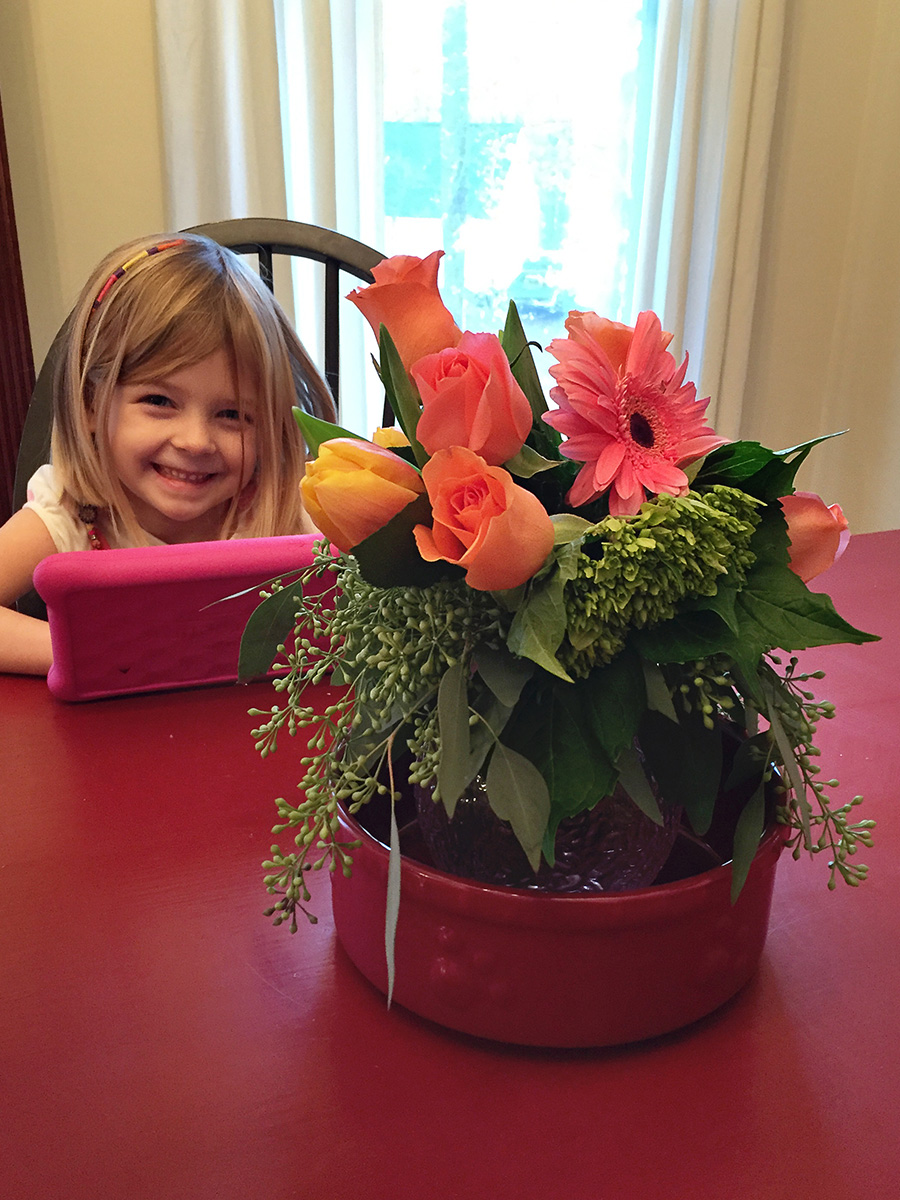 Bailey's food bowl acts as our new centerpiece on the dining room table.