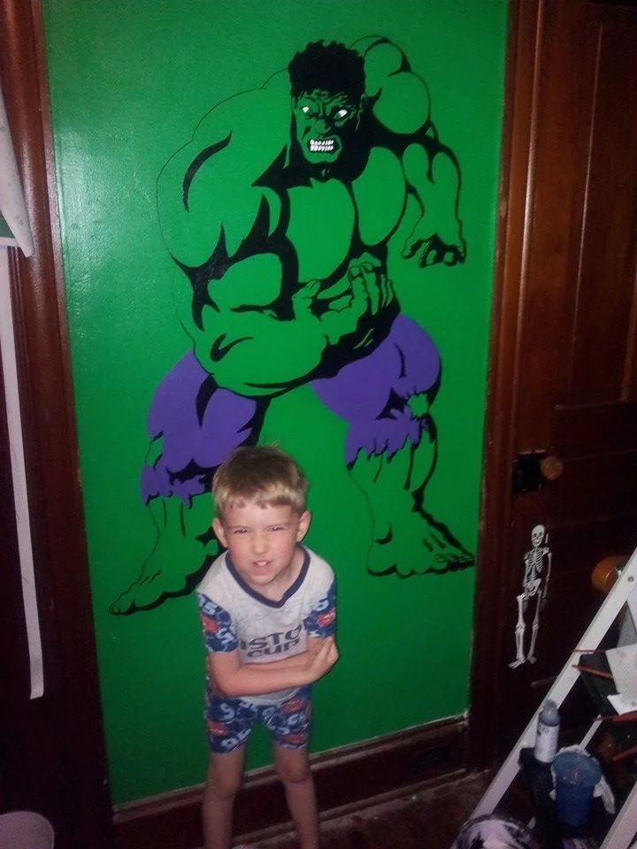 Hulk mural. Son for scale.