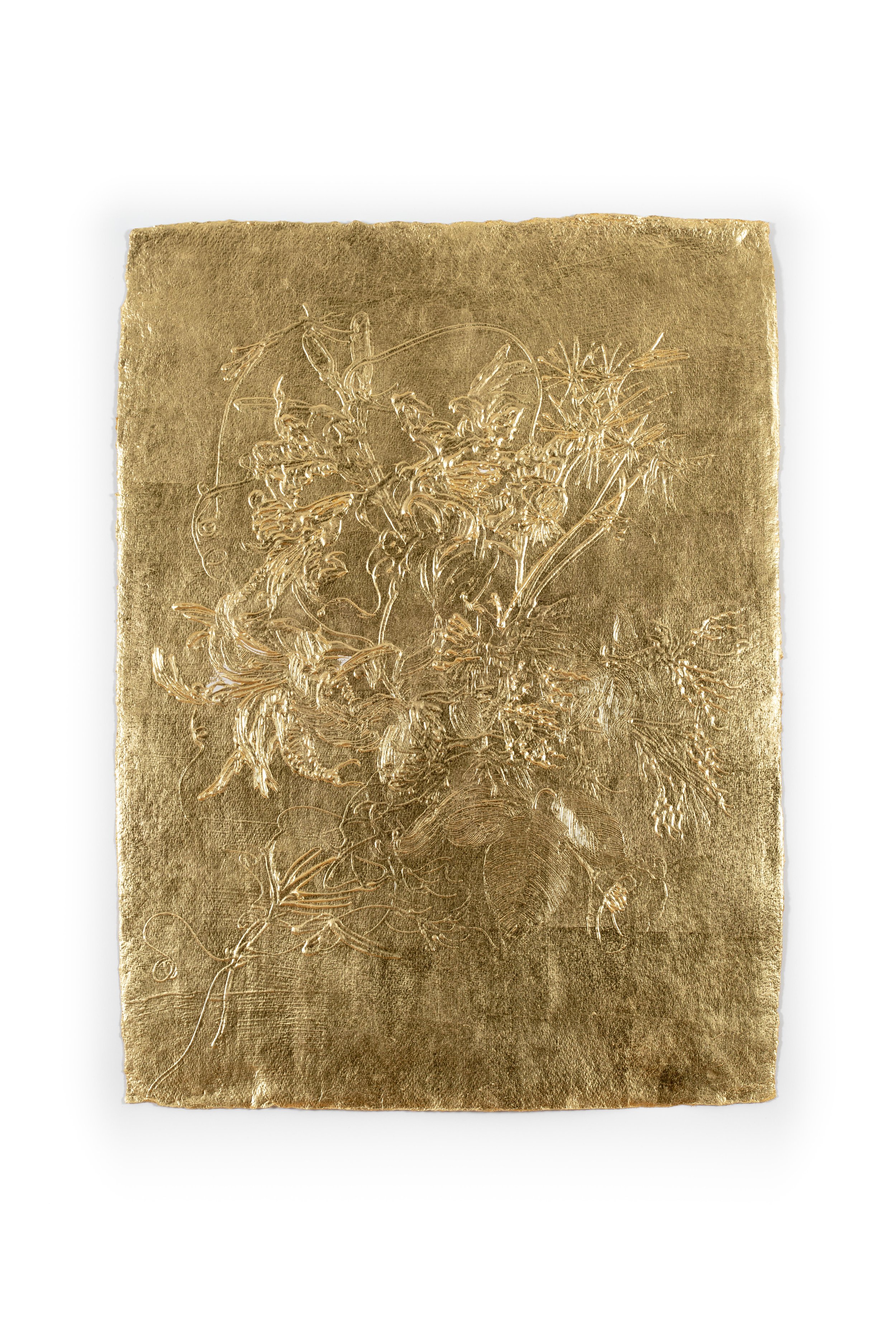   Untitled (Floral Relief 1640),  2022, 22-karat gold leaf on handmade paper 