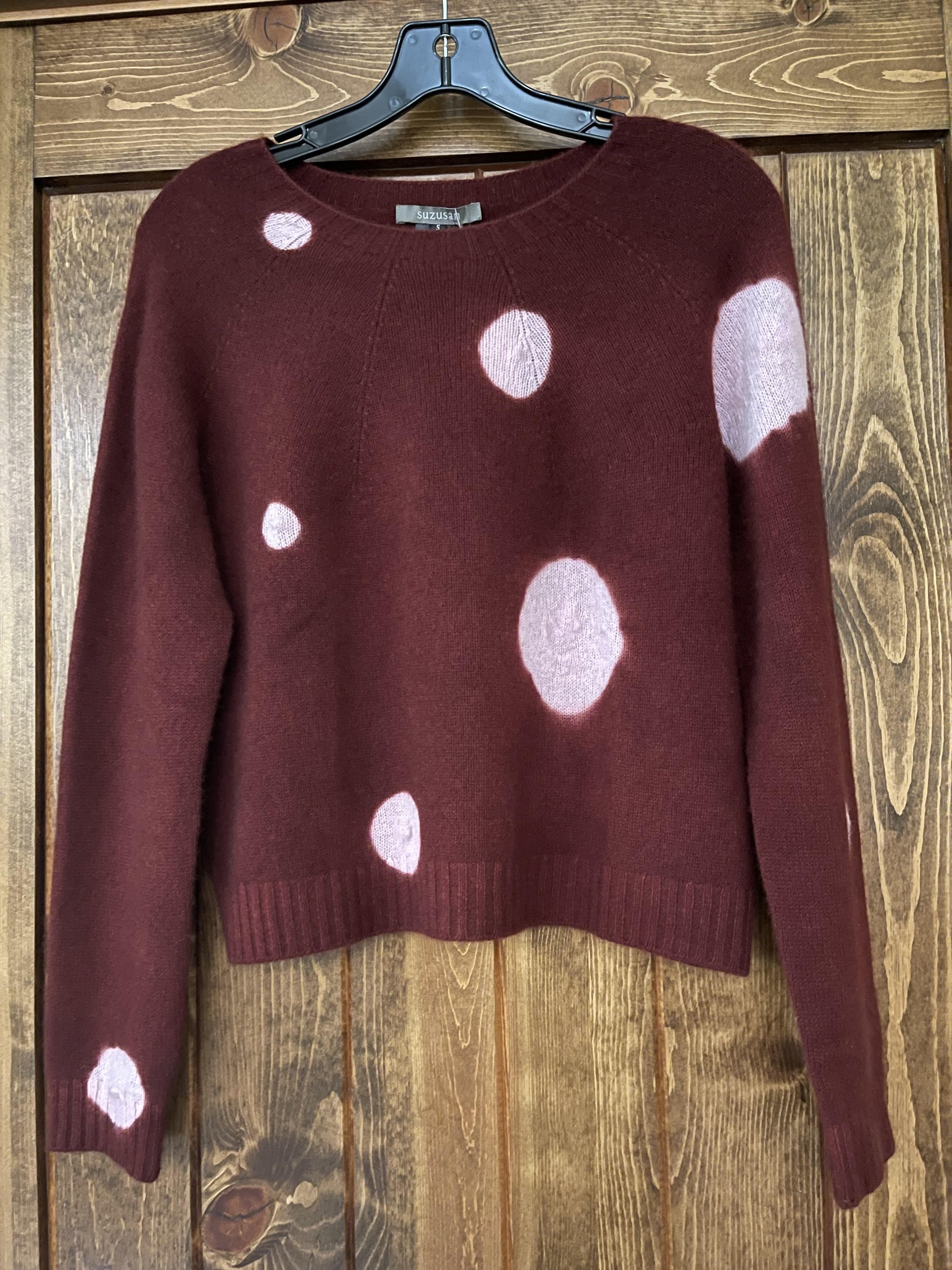 Suzusan 100% Cashmere Seamless Wide Pullover in Bordeaux and Baby Pink Shibori Dot — Jackson Hole Traders