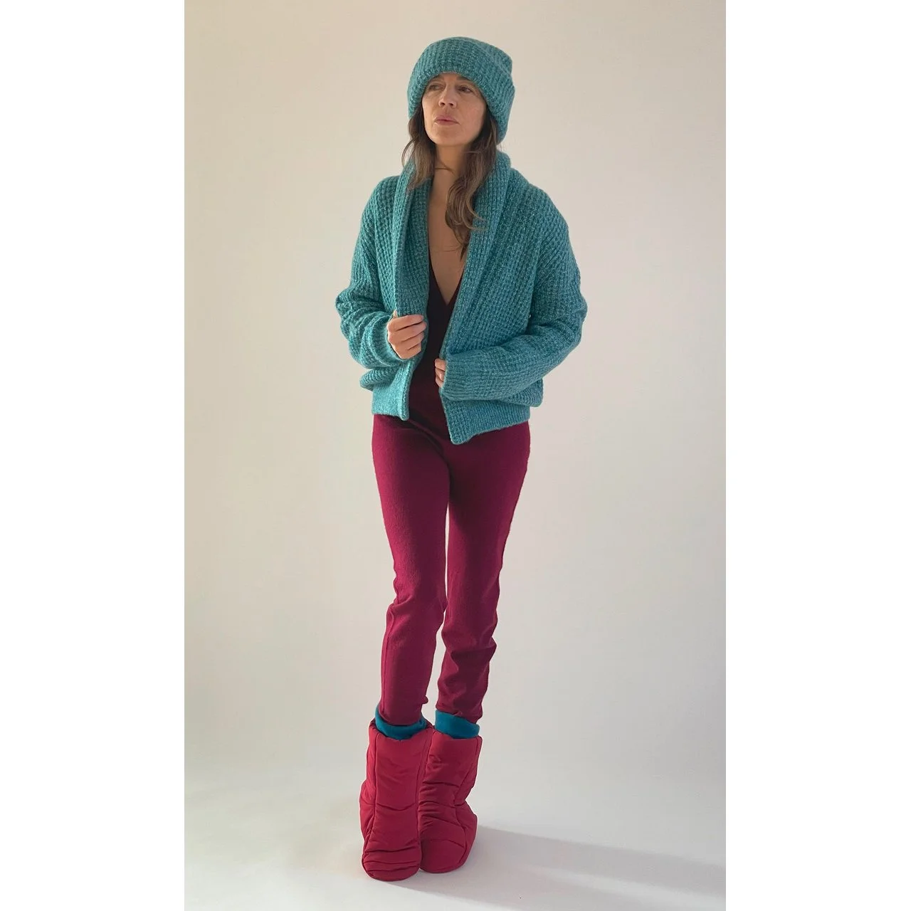 Mini Waffle Cardigan in Light Blue