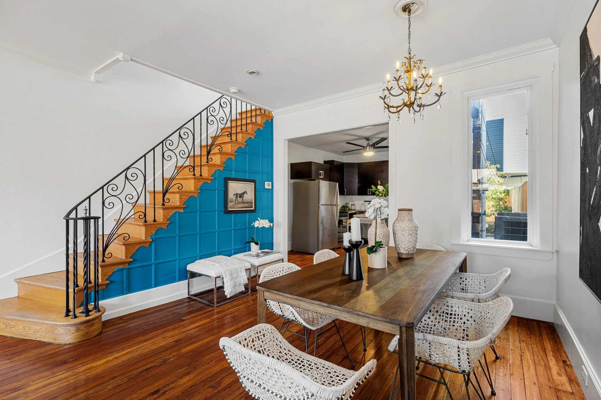 ✨JUST LISTED ✨ In the heart of South Philly this beauty is move in ready. Step into the vestibule with the sweet black and white tiled floor with room to hang your coats. This 16 ft wide open plan first floor, with decorative trim details, exposed br