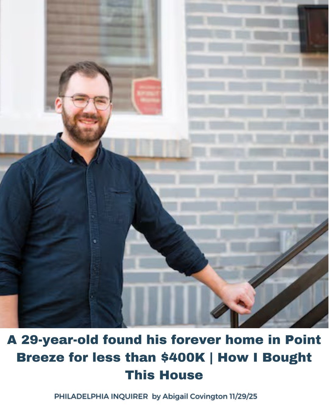 Aww! One of our clients popped up this weekend in The Philadelphia Inquirer real estate column. Cameron bought back in July of this summer. As he was relocating he arrived with a suitcase and a bike on the Amtrak Train! Def a cool way to be welcomed 