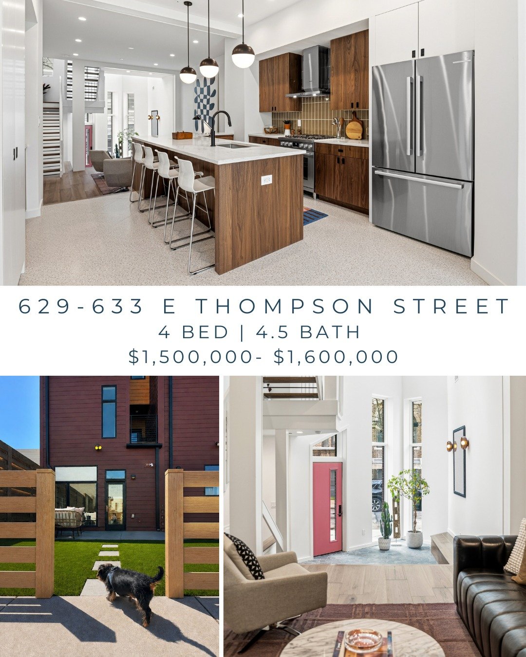 OPEN HOUSE weekend starts tonight, FRI 6/26! 

FRI 6/26 | 4:30 p &ndash; 6p
SUN 6/28 | 12p-1:30p
629-633 E Thompson St 
4 🛏️ | 4.5 🛁
$1,500,000 - $1,600,000
💕: Two car parking, light filled atrium, gorgeous layout that isn't your typical row home,