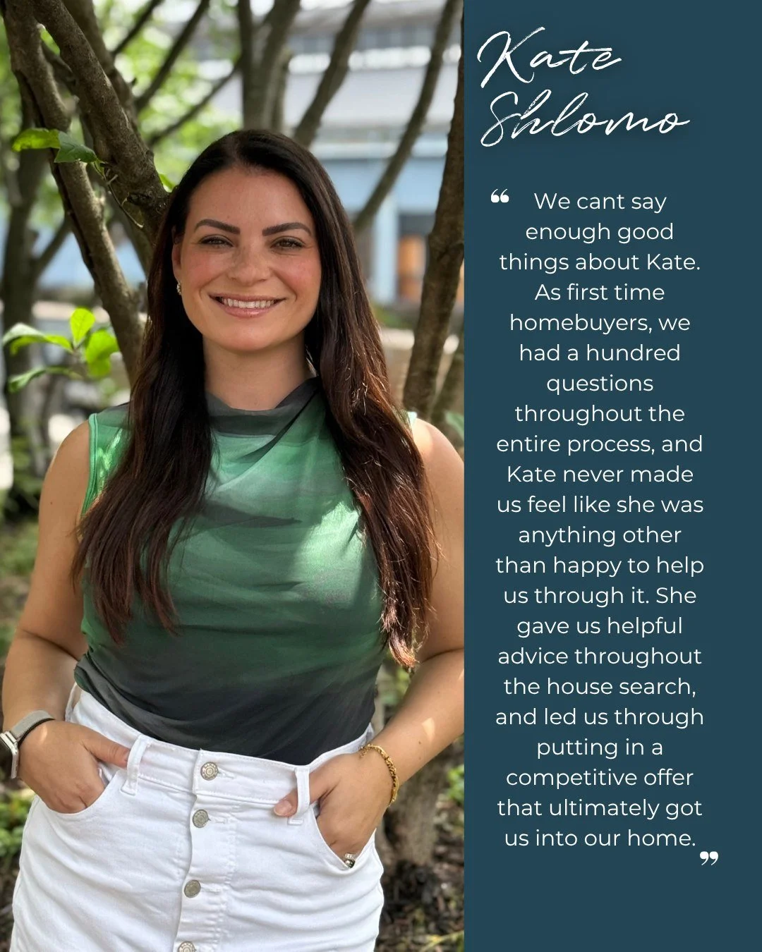 Turns out our clients are really good writers. Here's another round of well-earned love for the people who make this team so special.

💌
We cant say enough good things about @kateshlomo. As first time homebuyers, we had a hundred questions throughou