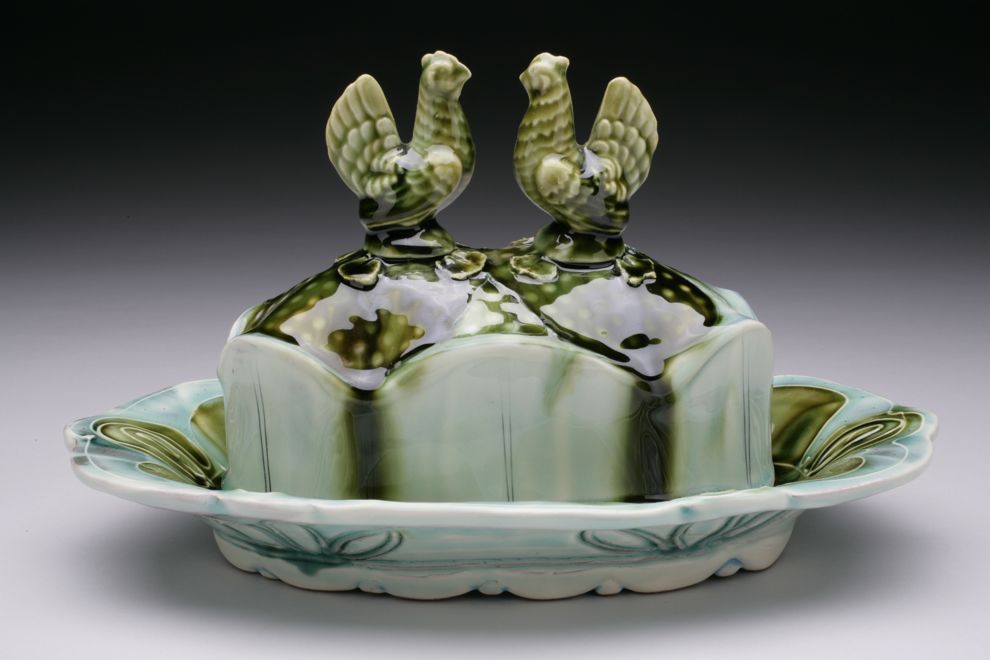 Post MFA work featuring slip trailing and fluid glazes.
