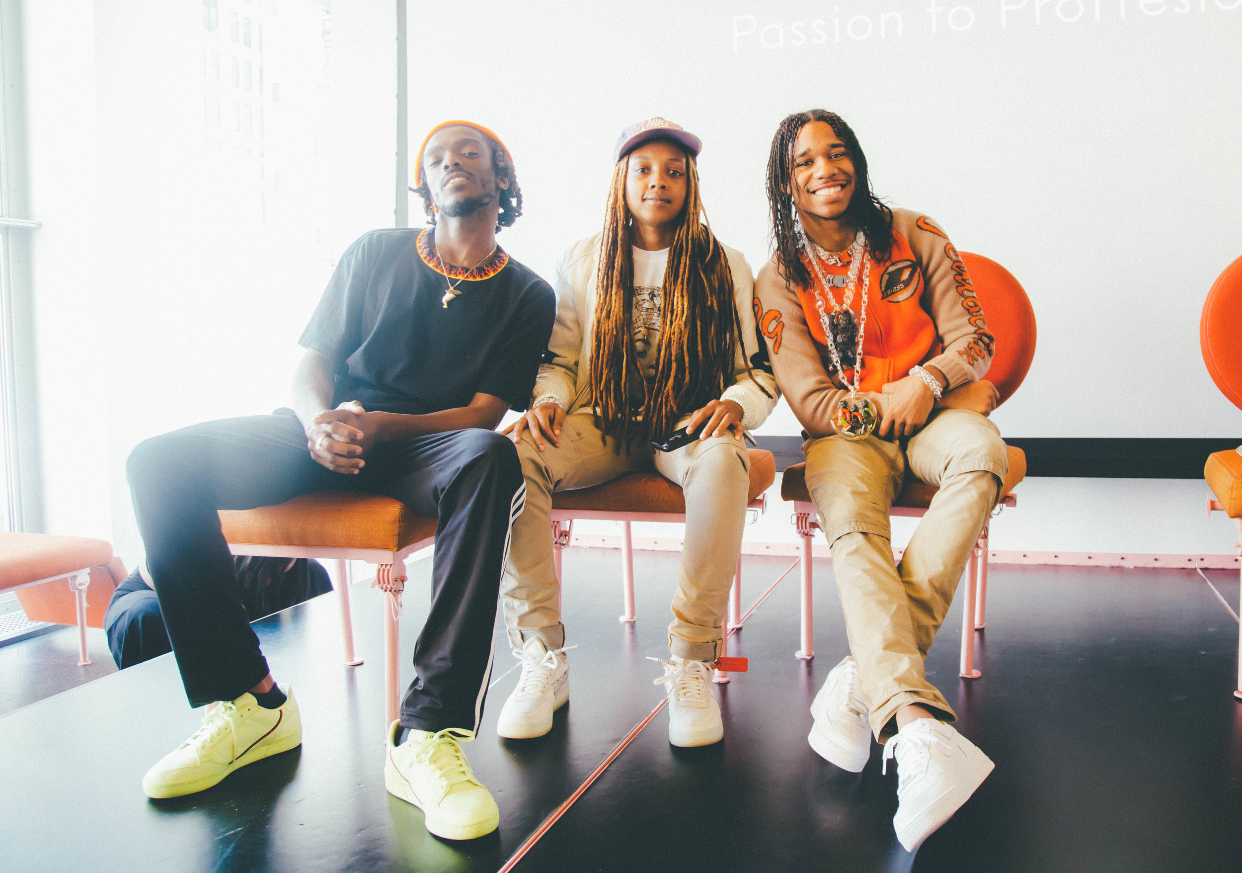  Left to Right: Guest speakers Des Money, Sheila Rashid, and Kristopher Kites after their panel discussion at the Museum of Contemporary Art Chicago. 2019.  photo by: Africanist 