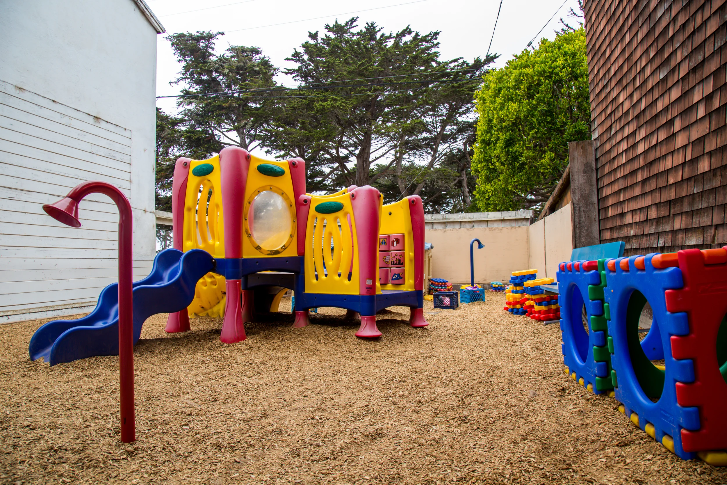 The yard also features built-in "telephones" for children to communicate to each other across the playground. 