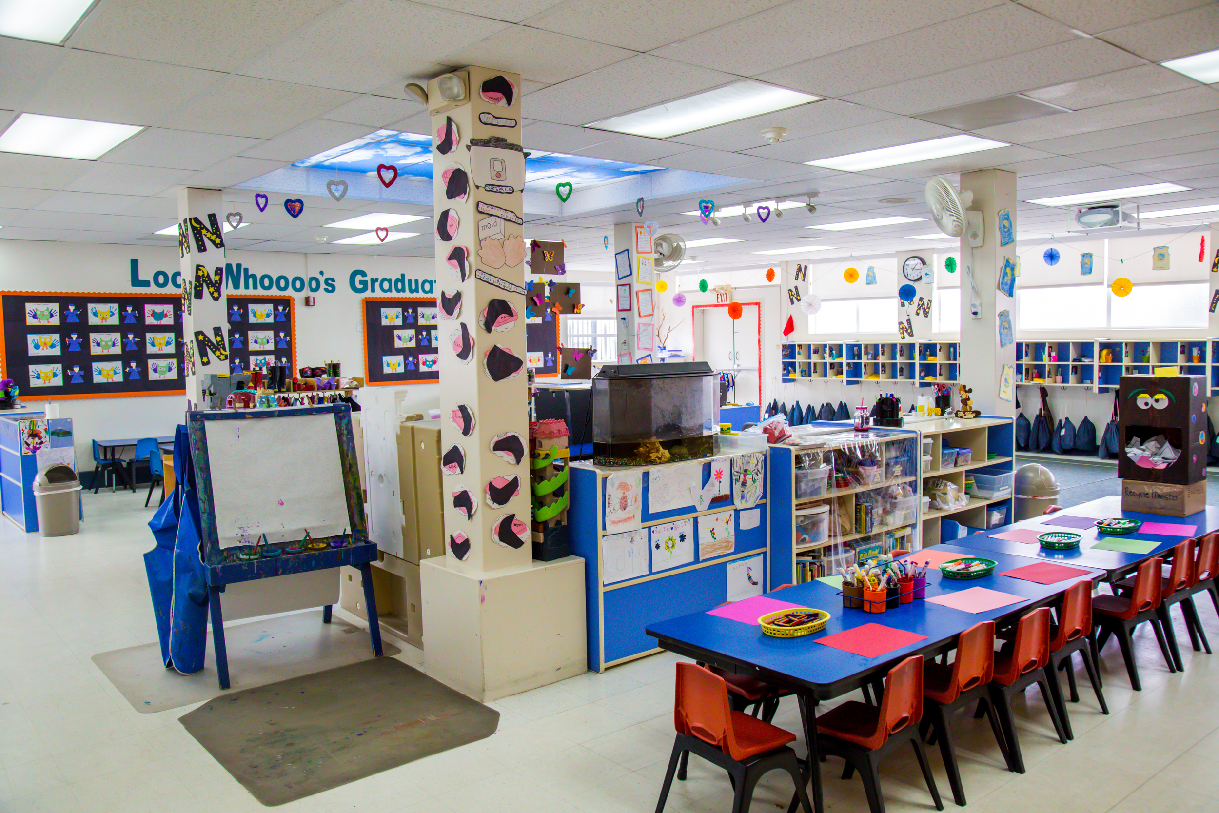 The Sunflower Room - the larger of our two classrooms - set up for an art project. 