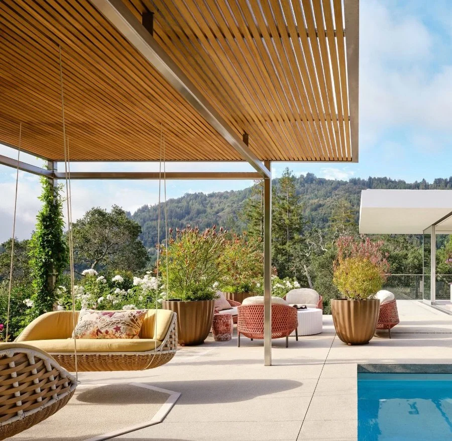 Warm tones, open air, and a poolside swing that invites you to stay. This is where the weekend begins. ☀️

Interiors: @kristiwill_design 
Publication: @spacesmag @marinmagazine 
Photography: @jonathanmitchellphoto 
PR: @davisgonthier 

#weekendvibes 