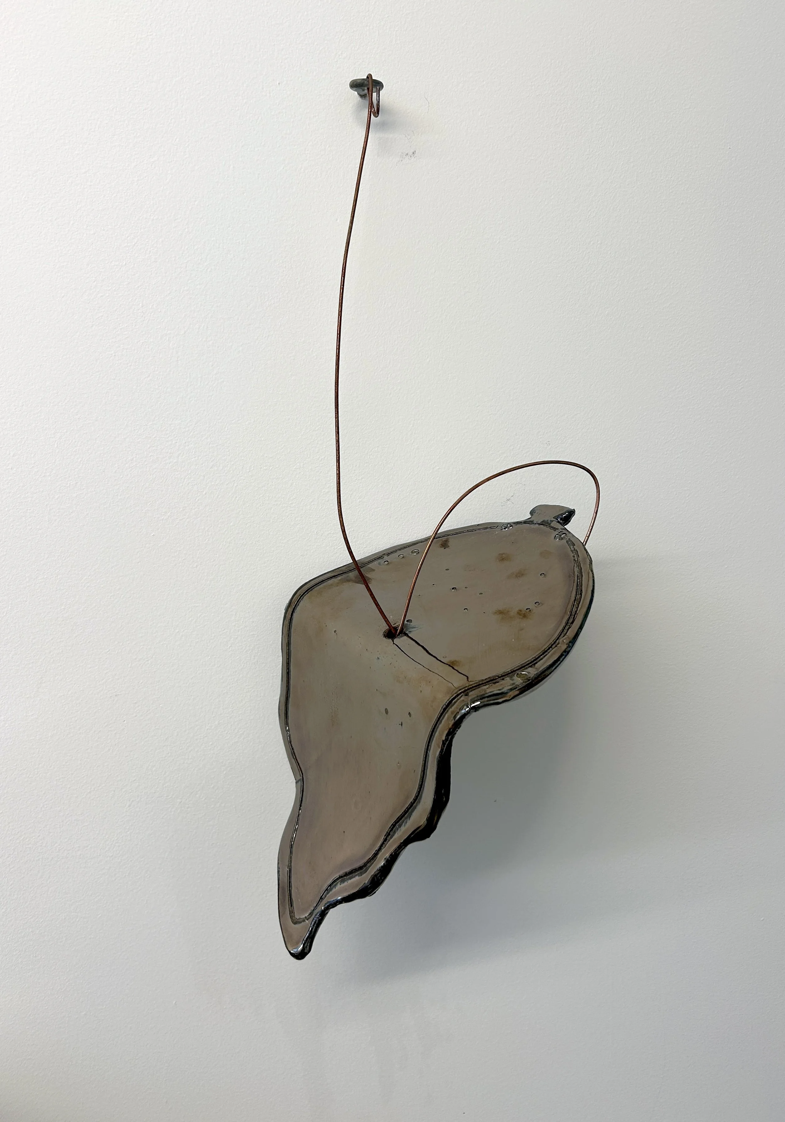 Clock, fired and glazed ceramic, bronze, hardware