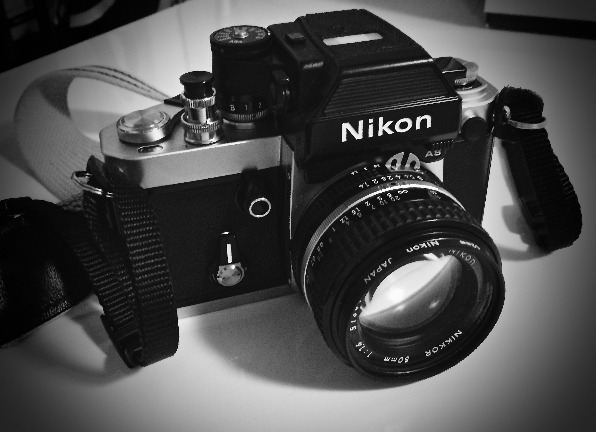 Chrome body Nikon F2As. Both the body and the DP-12 finder serviced by Sover Wong.
