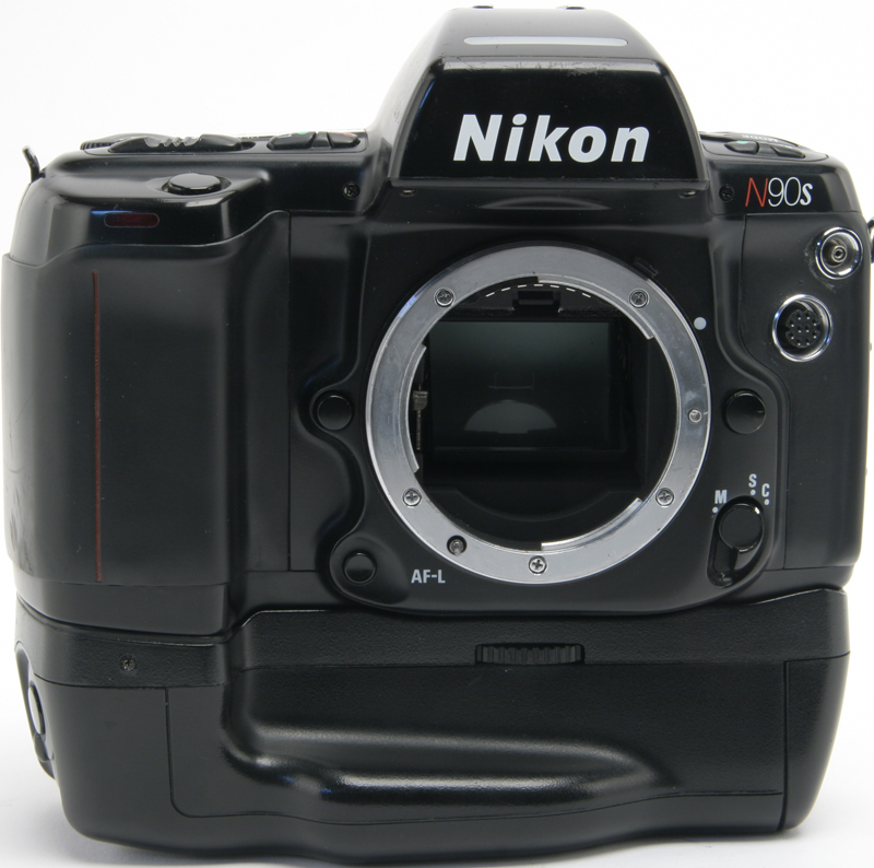 The Nikon N90s with vertical grip.