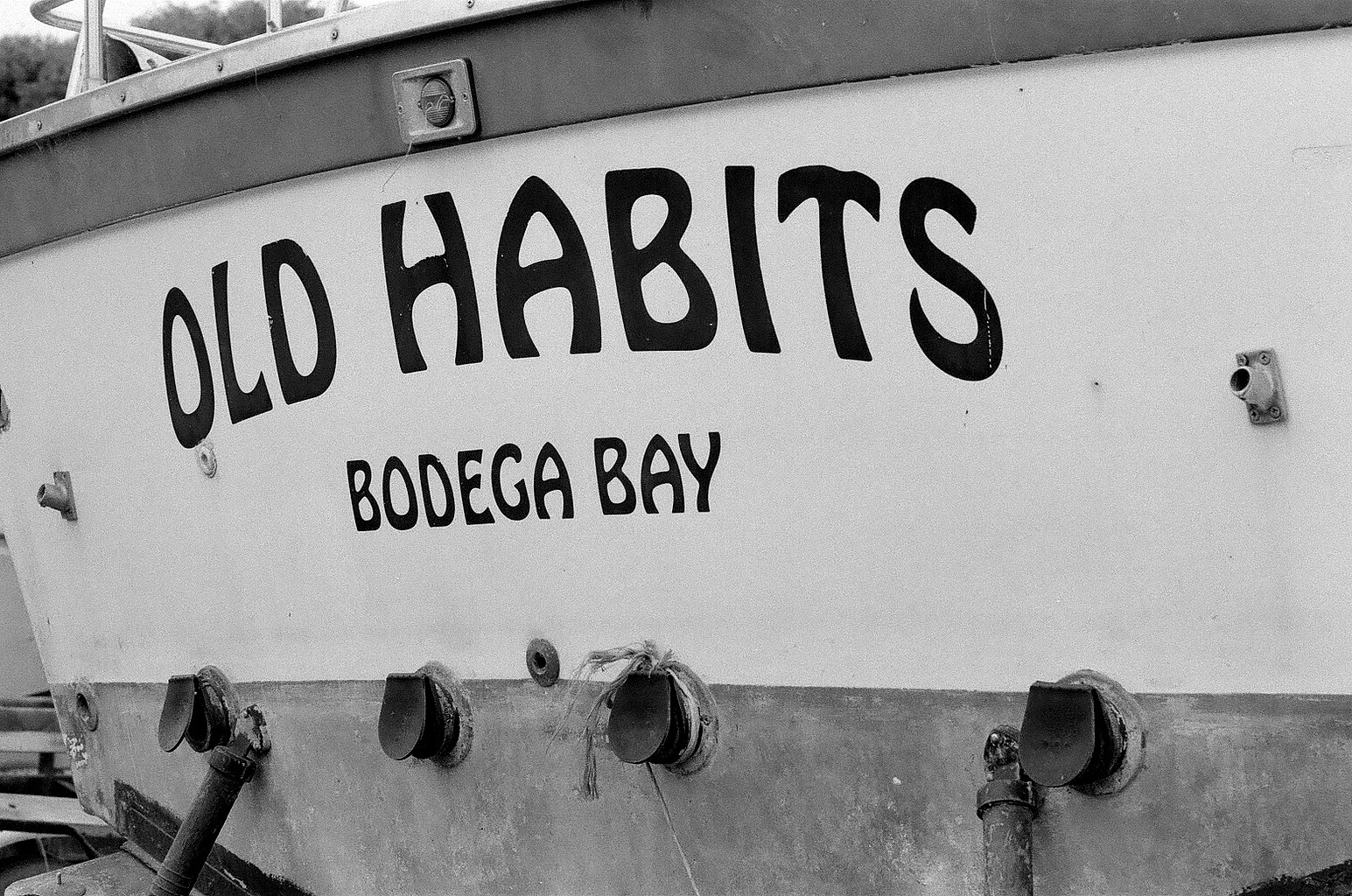 Fishing boat storage yard, Bodega Bay. Nikon F2A, 85mm f/1.4 Nikkor