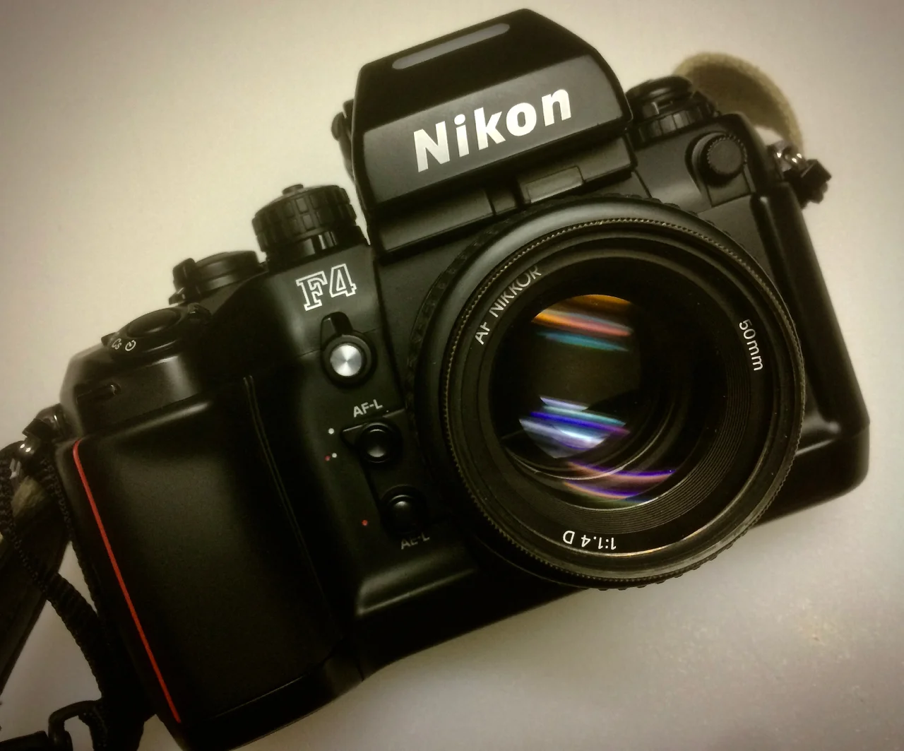 Nikon F4 with MB-20 grip and 50/1.4 AF-D lens