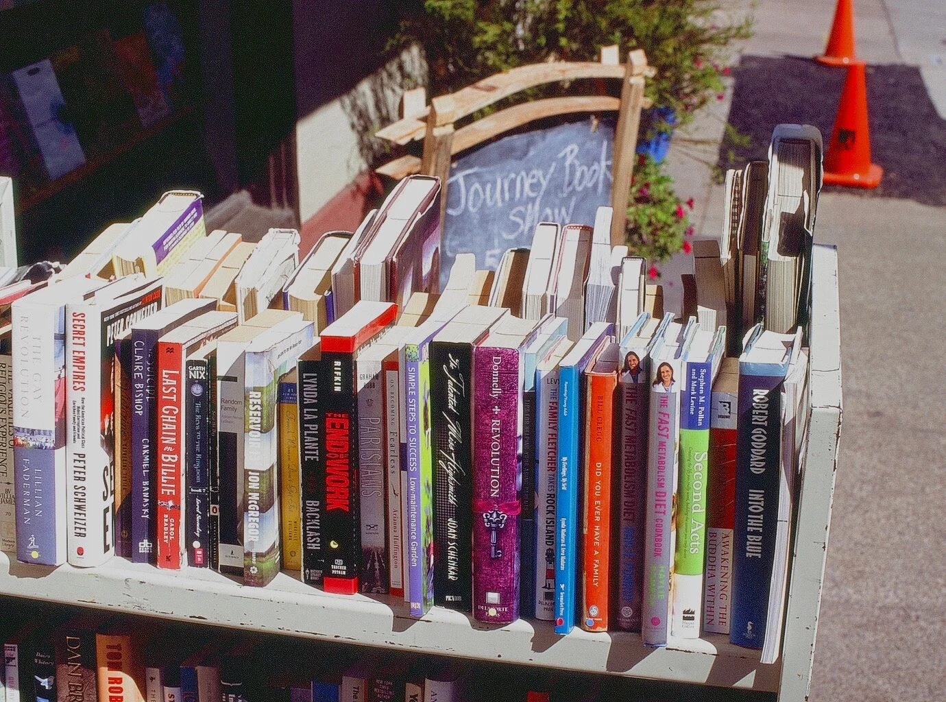 Sidewalk Book Cart Sonoma, CA. Pentax ME, SMC Pentax-M 50mm f/1.7 on Velvia slide film