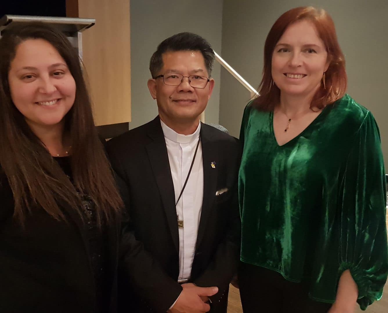  2019 Dinner  Councilor Ola Hamed, Bishop Vincent Nguyen and Julia Finn MP 