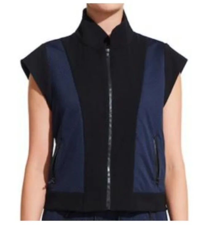 Cap sleeve mesh crepe jacket with zipper and pockets