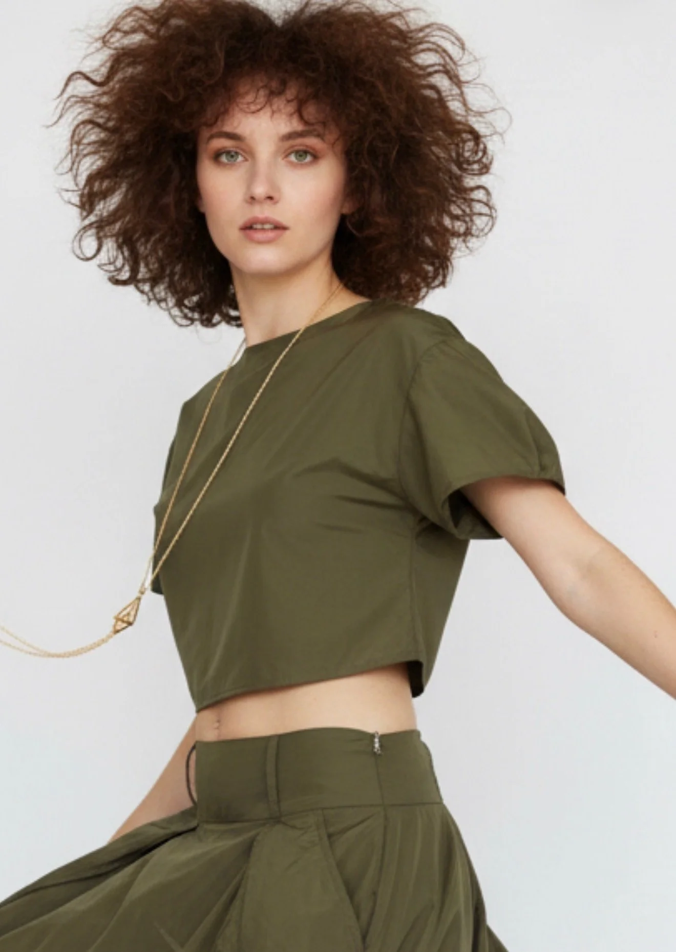 Leda Cropped S/S Top Green