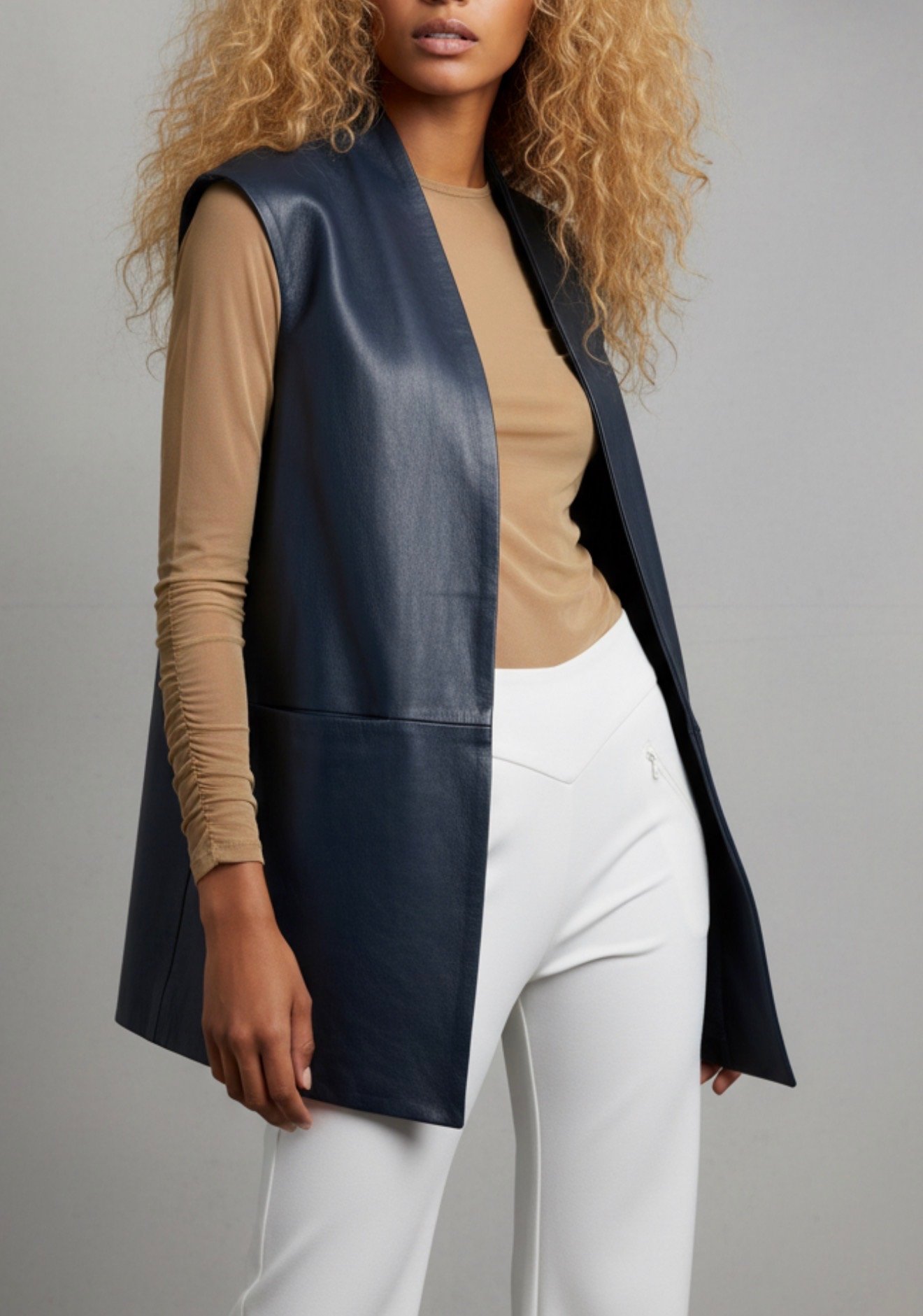 Shady Lambskin Leather Vest Pearlized Blue