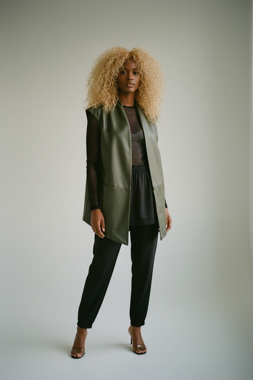 Shady Lambskin Leather Vest Olive