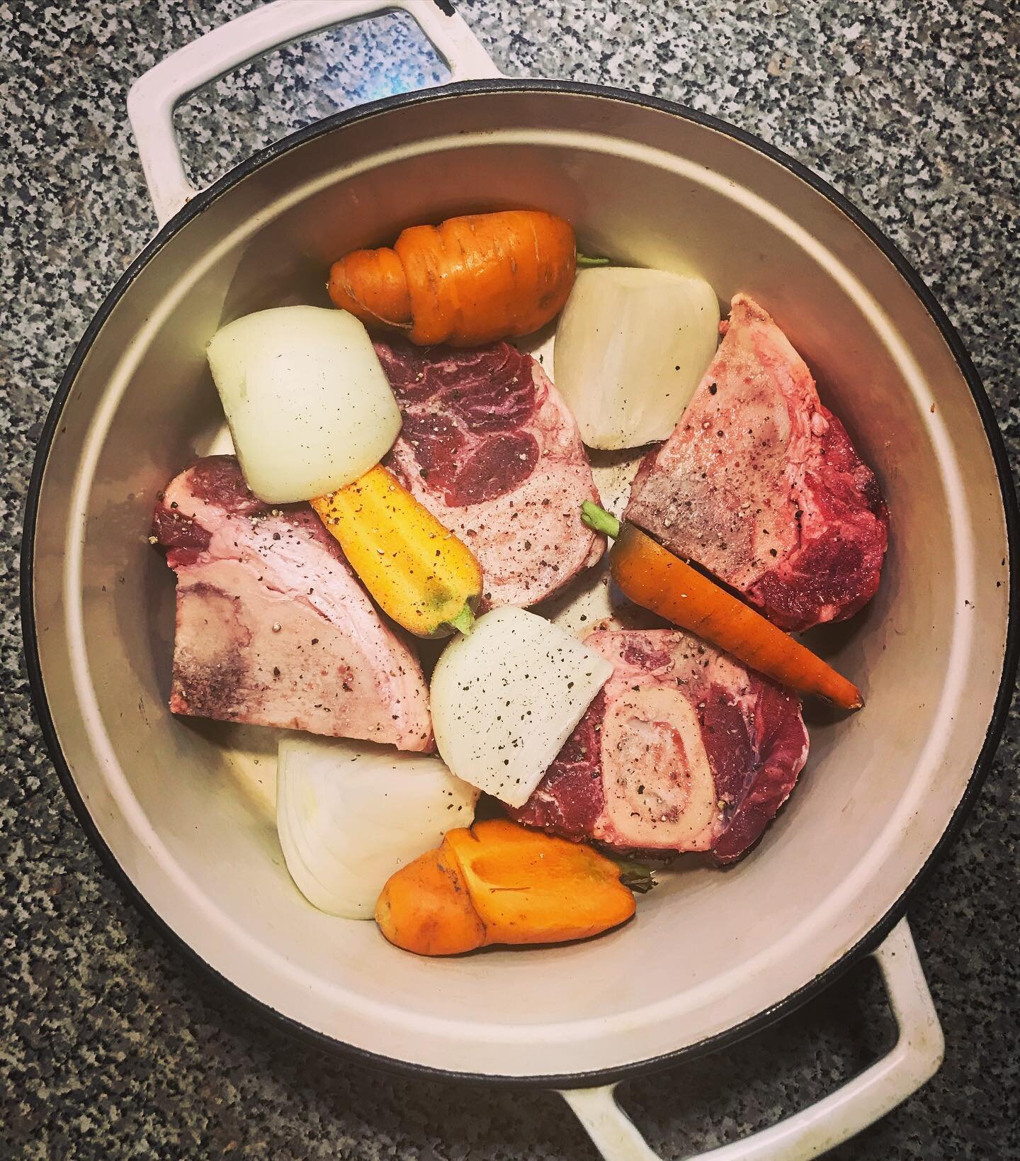 Slow roasted and 24 hour simmered bone broth, you just can&rsquo;t beat the smell, taste and quality. One of my favorite things to make and it&rsquo;s extremely nourishing. 

I pull any veggies that need to be used or I have abundance in (I also put 