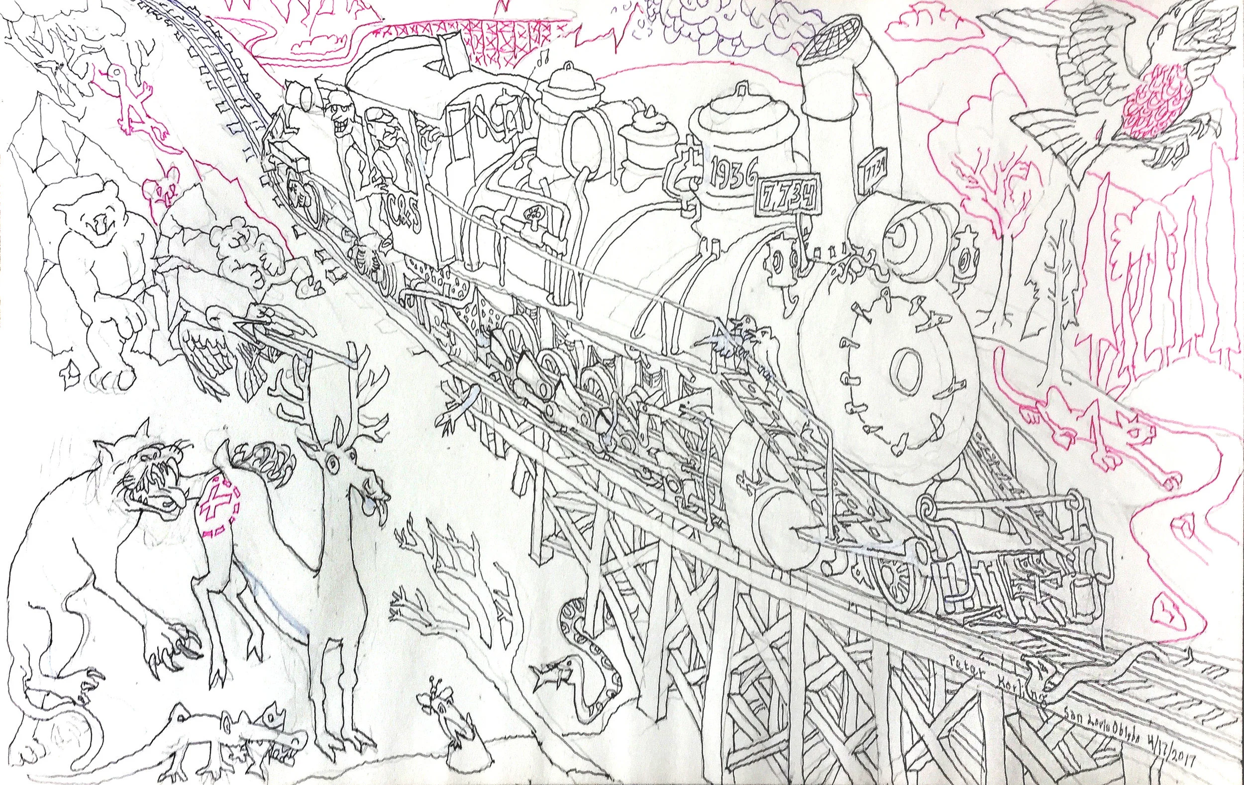 A Steam Engine Story Series - 2017 ballpoint on paper