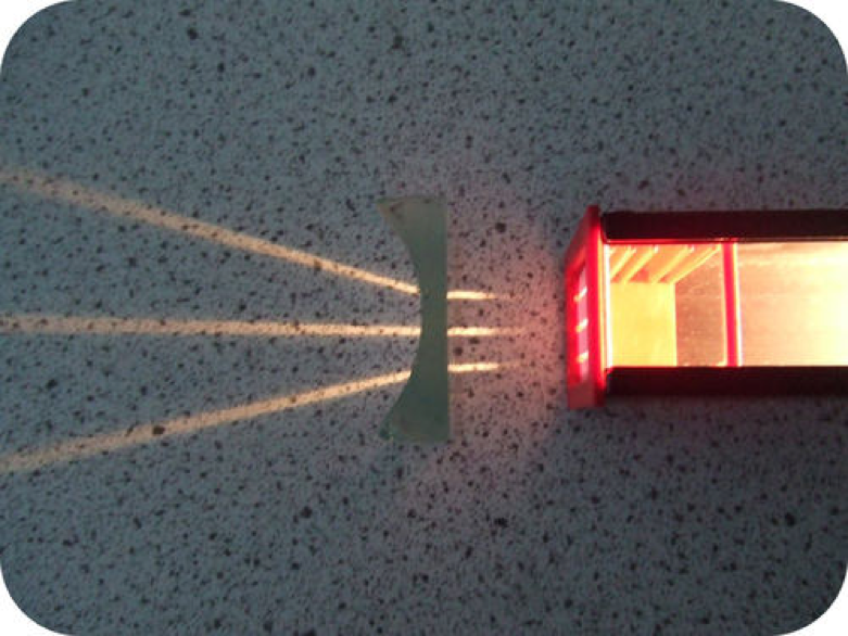 Figure 1: Magnification through a concave lens. The “stretched” image appears larger than the incident light source.