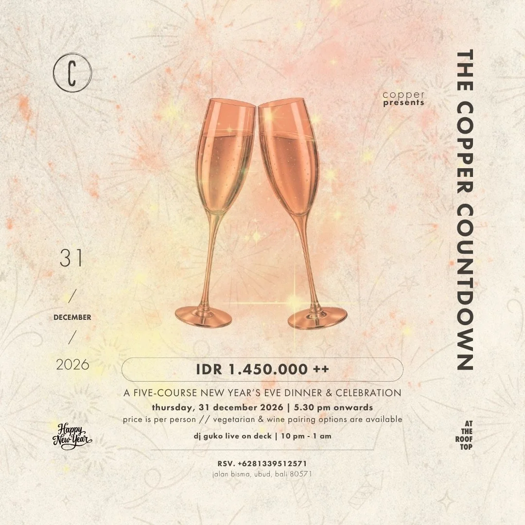 Invitation for a New Year's Eve dinner event with two champagne glasses clinking, text details about date, time, price, and location, festive background with fireworks.
