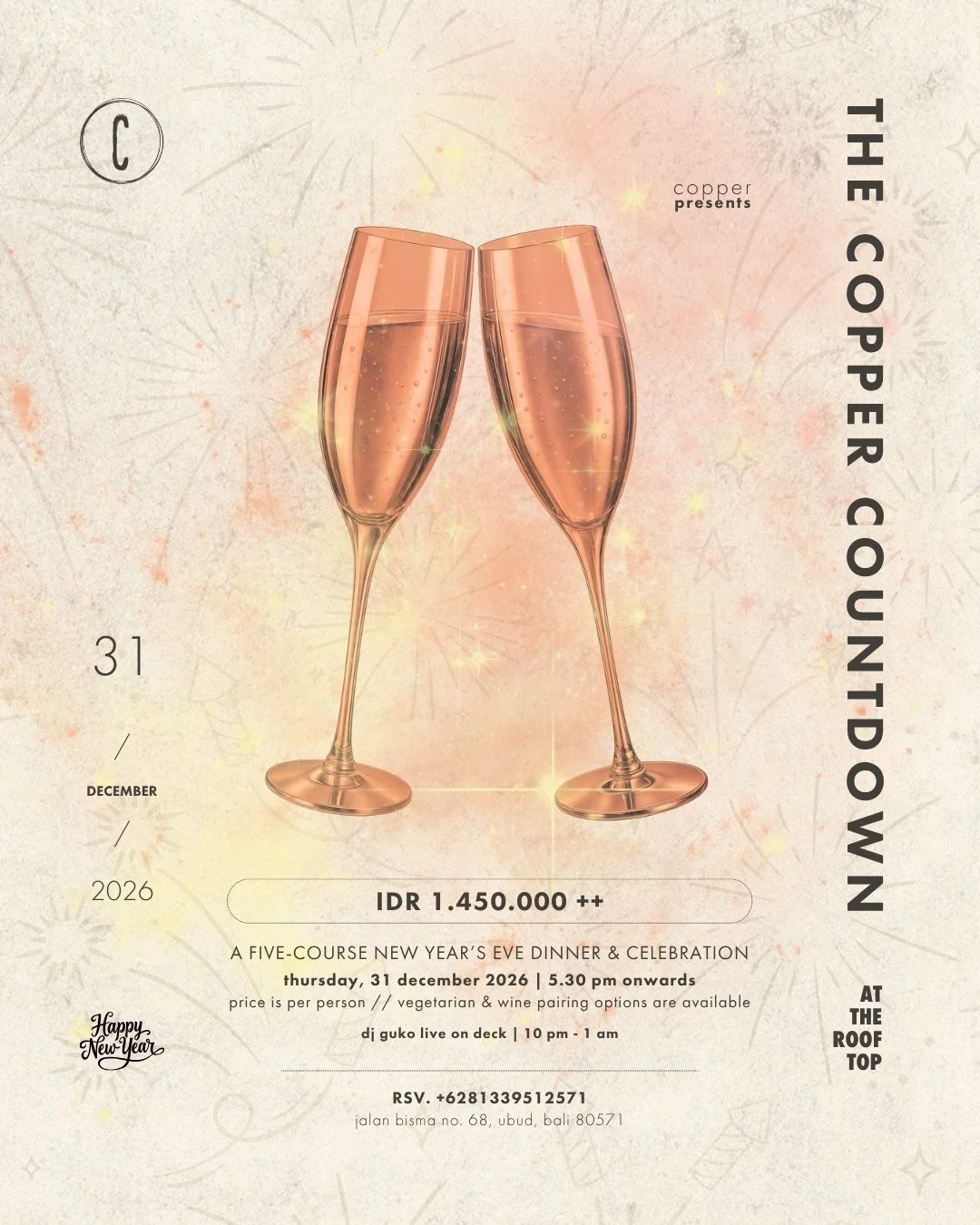 new years eve diner celebration in ubud at copper restaurant