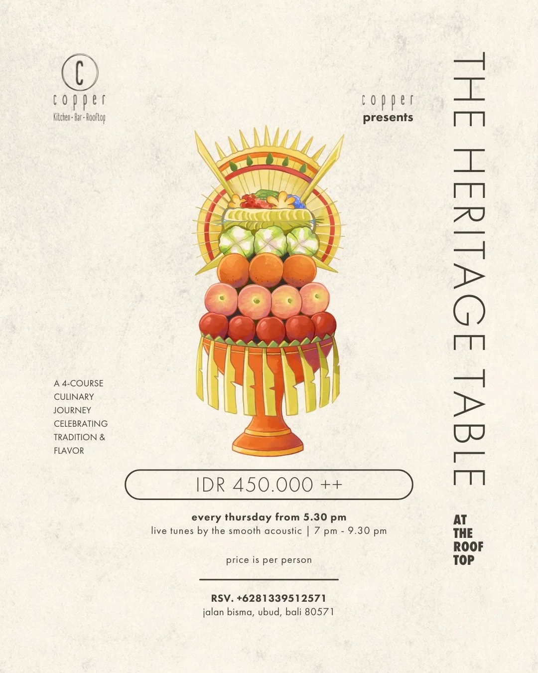 indonesian cuisine at copper rooftop in ubud