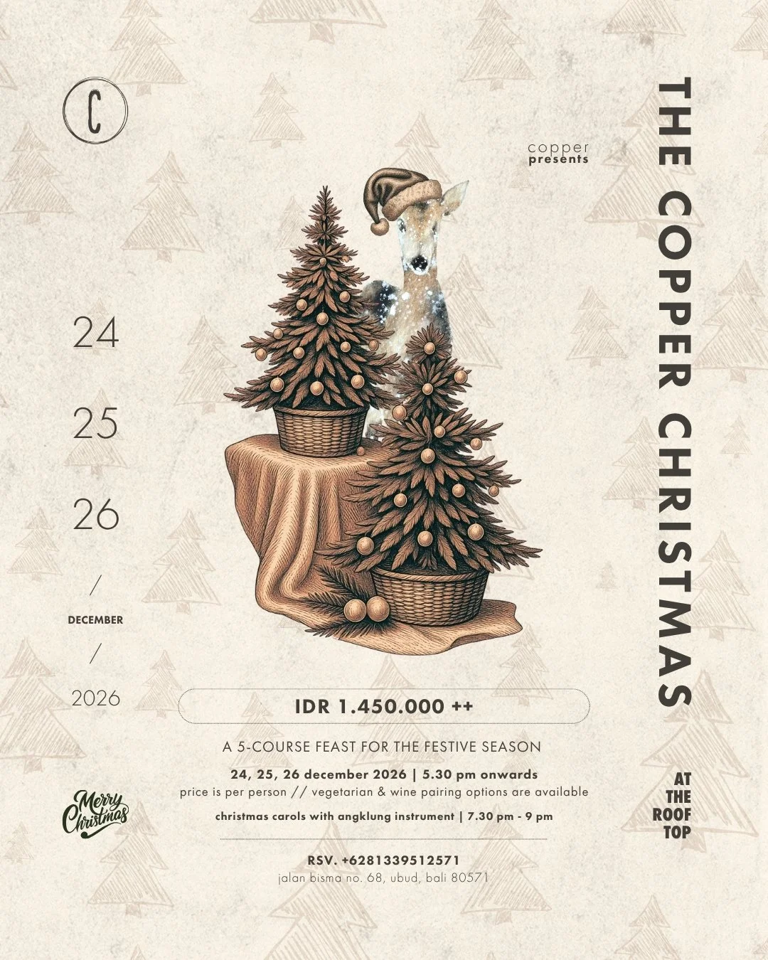 christmas dinner and celebration at copper rooftop restaurant in ubud