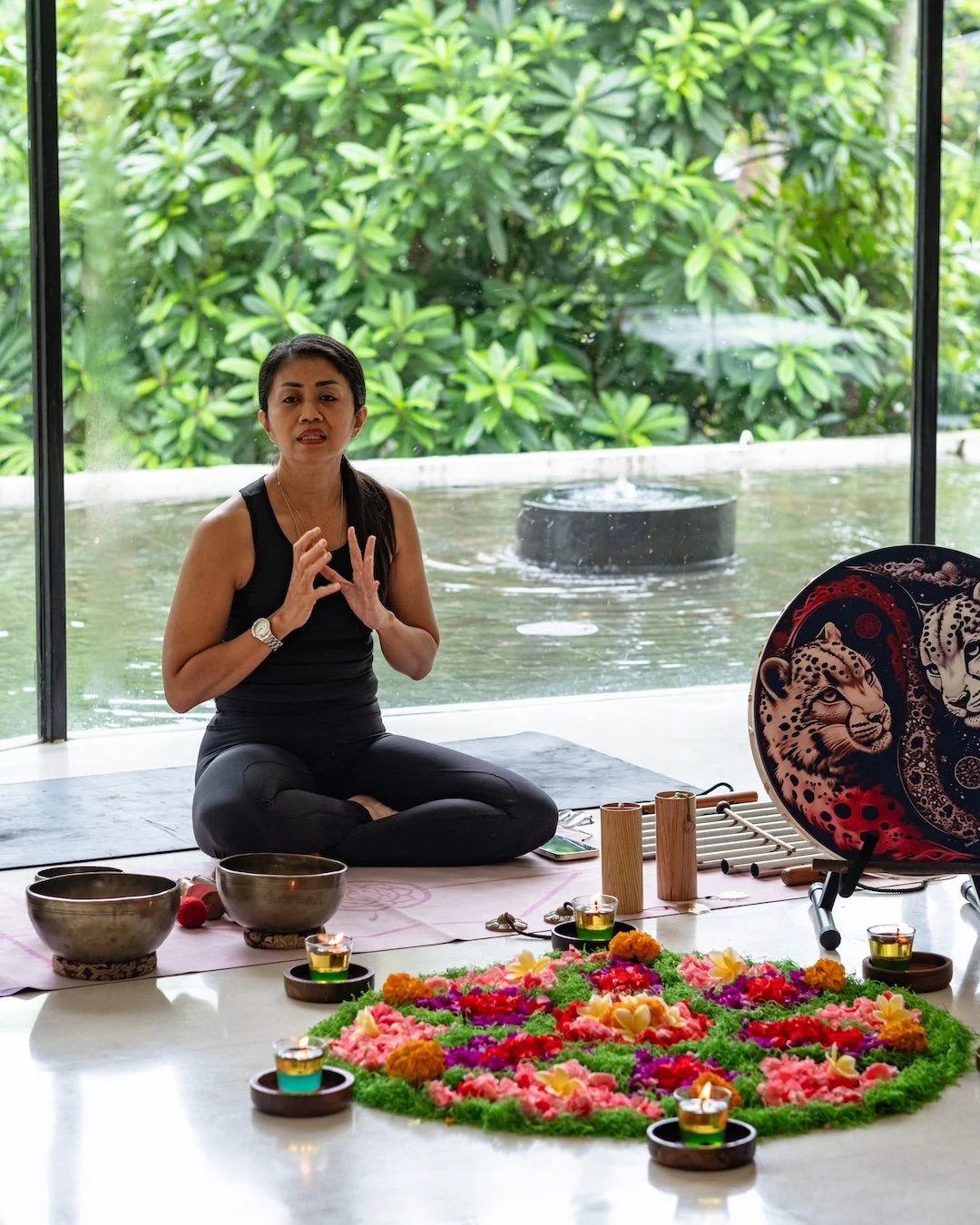 sound healing instructor at a session in ubud