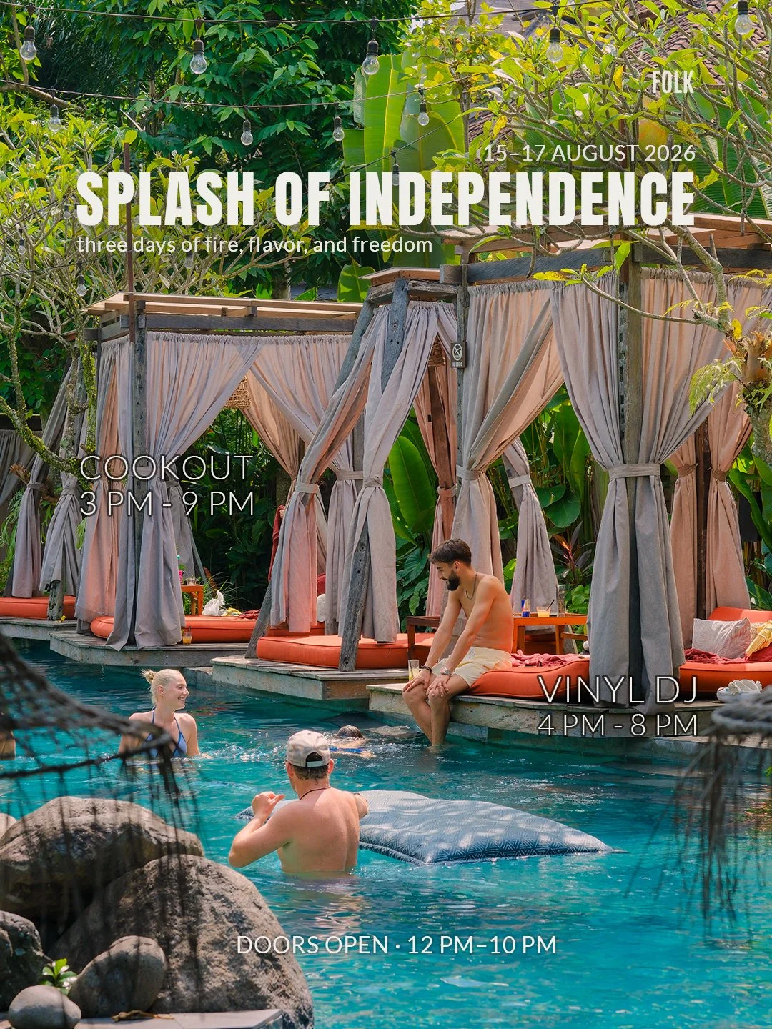 Celebrate Indonesia’s Independence in Ubud with a BBQ, vinyl DJ sets, cocktails, and tropical vibes at Folk Pool & Gardens