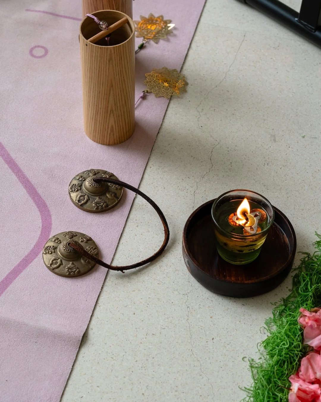 sound healing instruments with candlelight